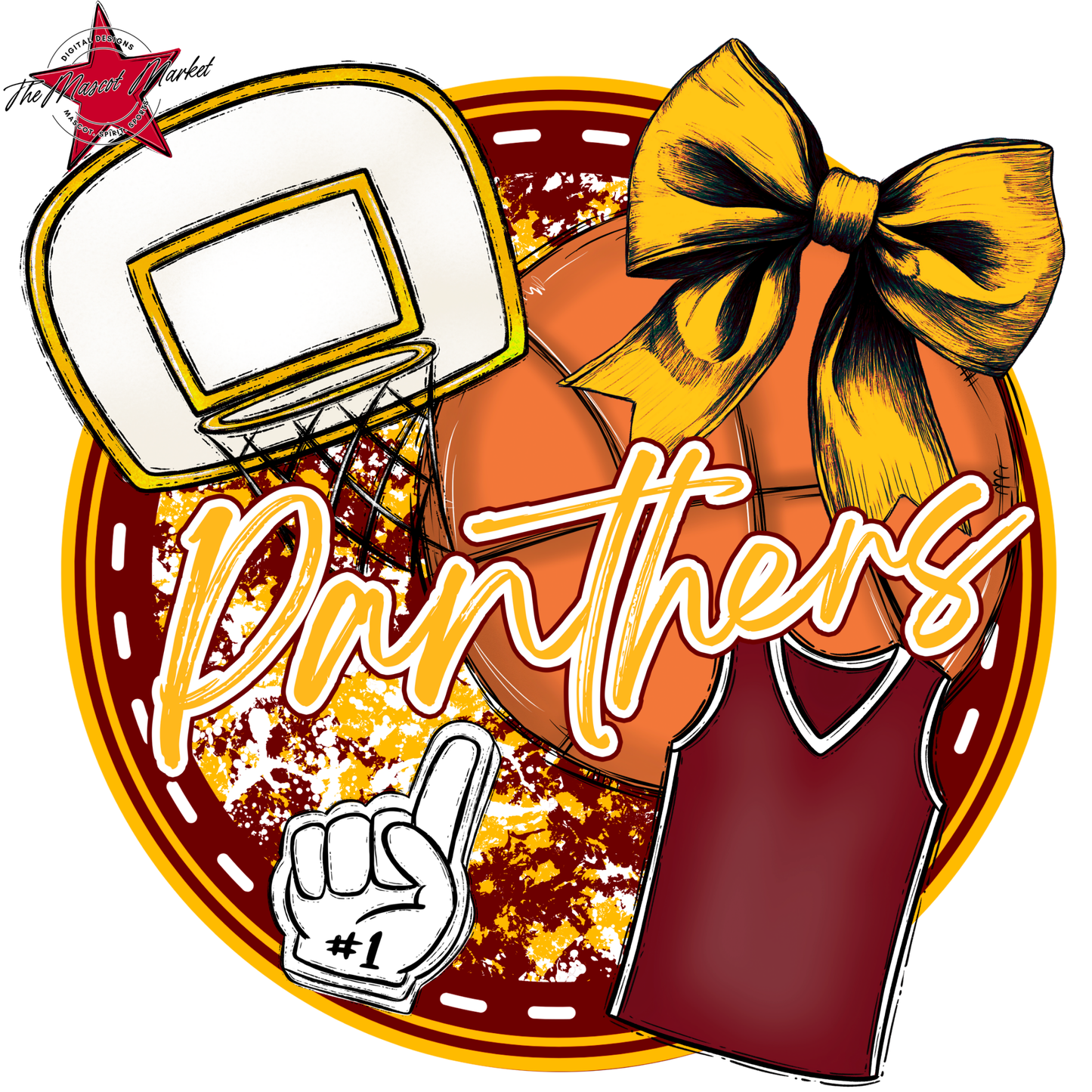 Panthers Circle Basketball Design-Maroon-Yellow