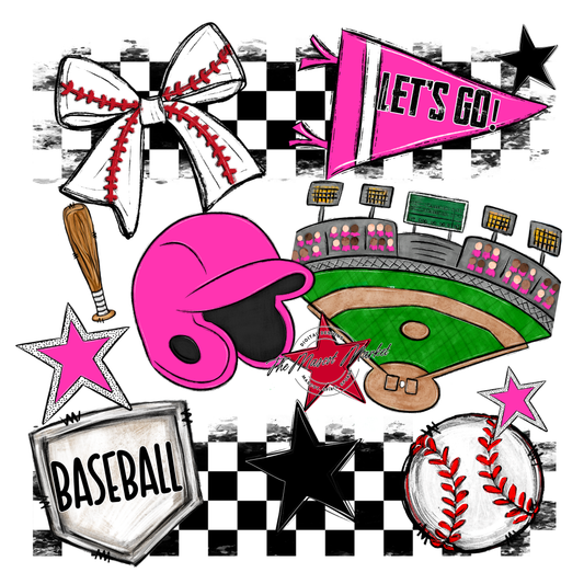 Baseball Checkers Spirit Design-Pink