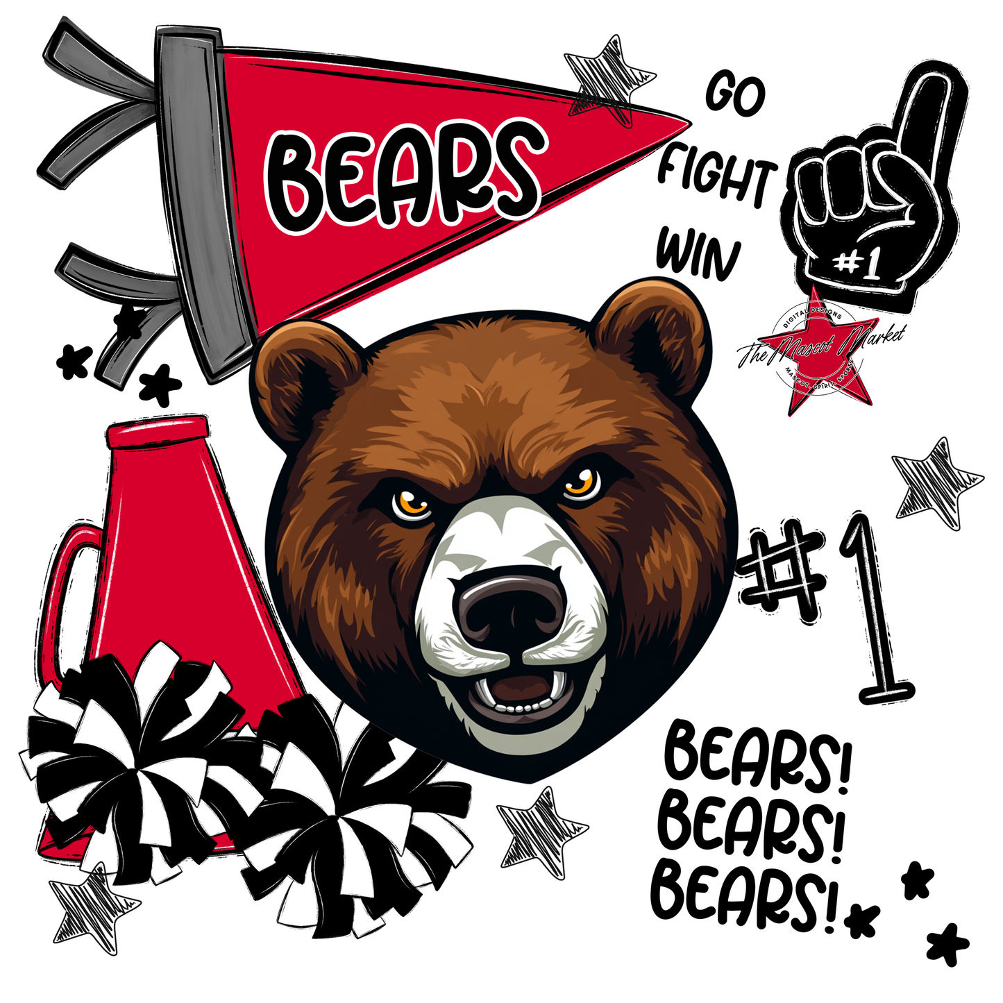 Bears Mascot Spirit Design Megaphone-Red