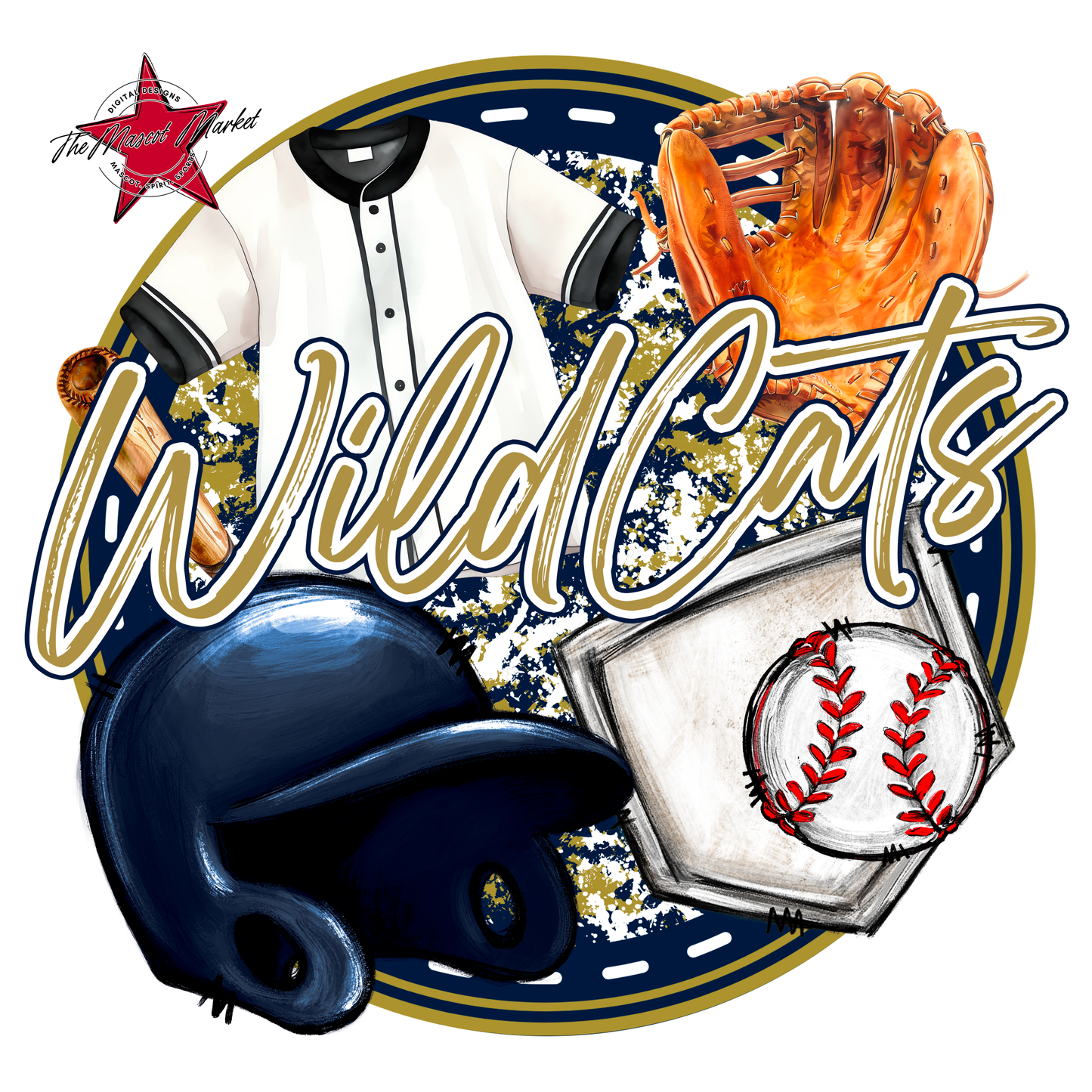 Wildcats Circle Baseball Design-Navy-Gold