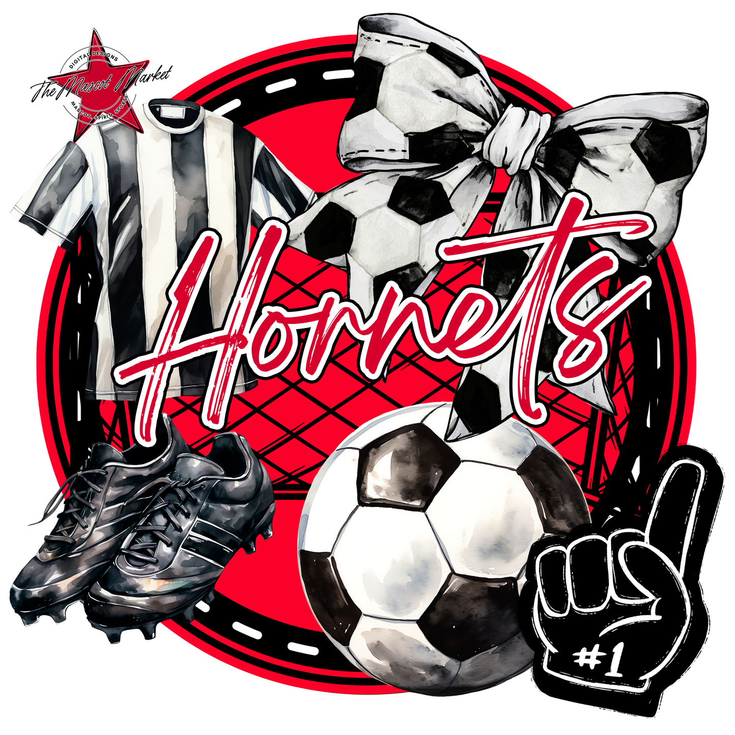 Hornets Circle Soccer Design-Red