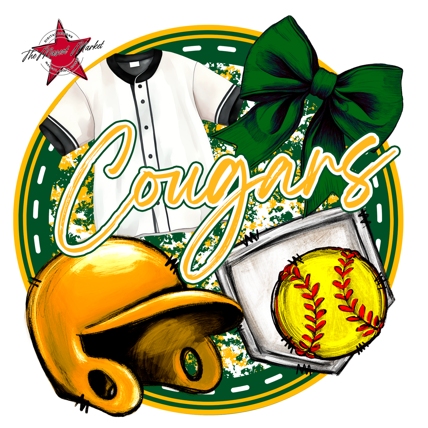 Cougars Circle Softball Design-Green-Yellow