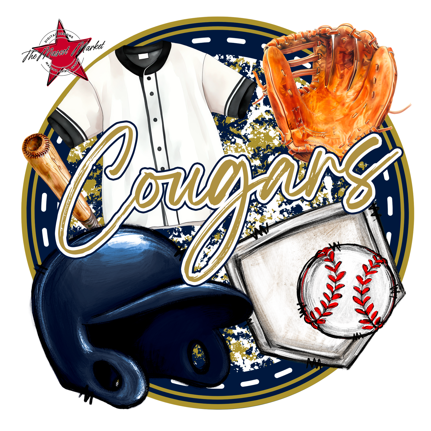 Cougars Circle Baseball Design-Navy-Gold