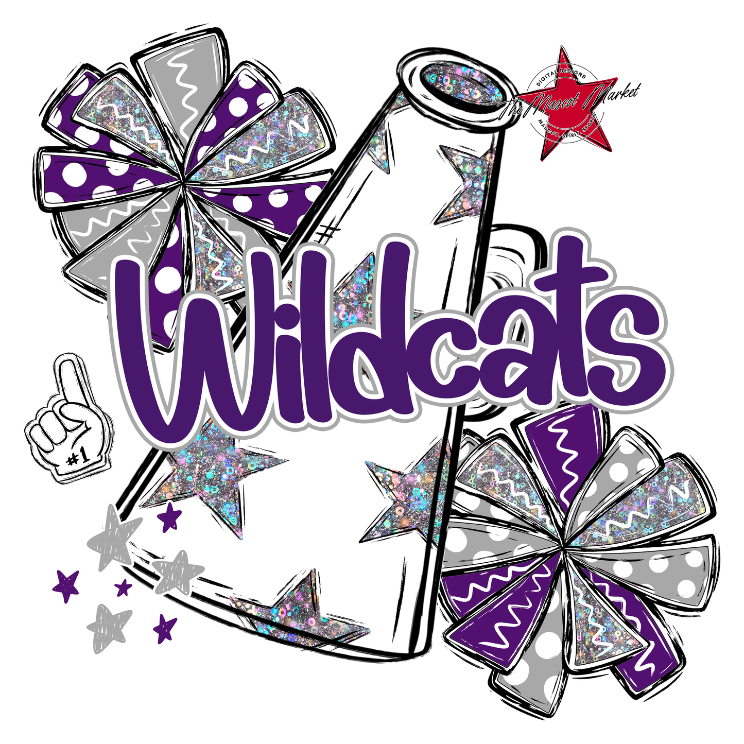 Wildcats Alpha Megaphone Design-Purple-Grey