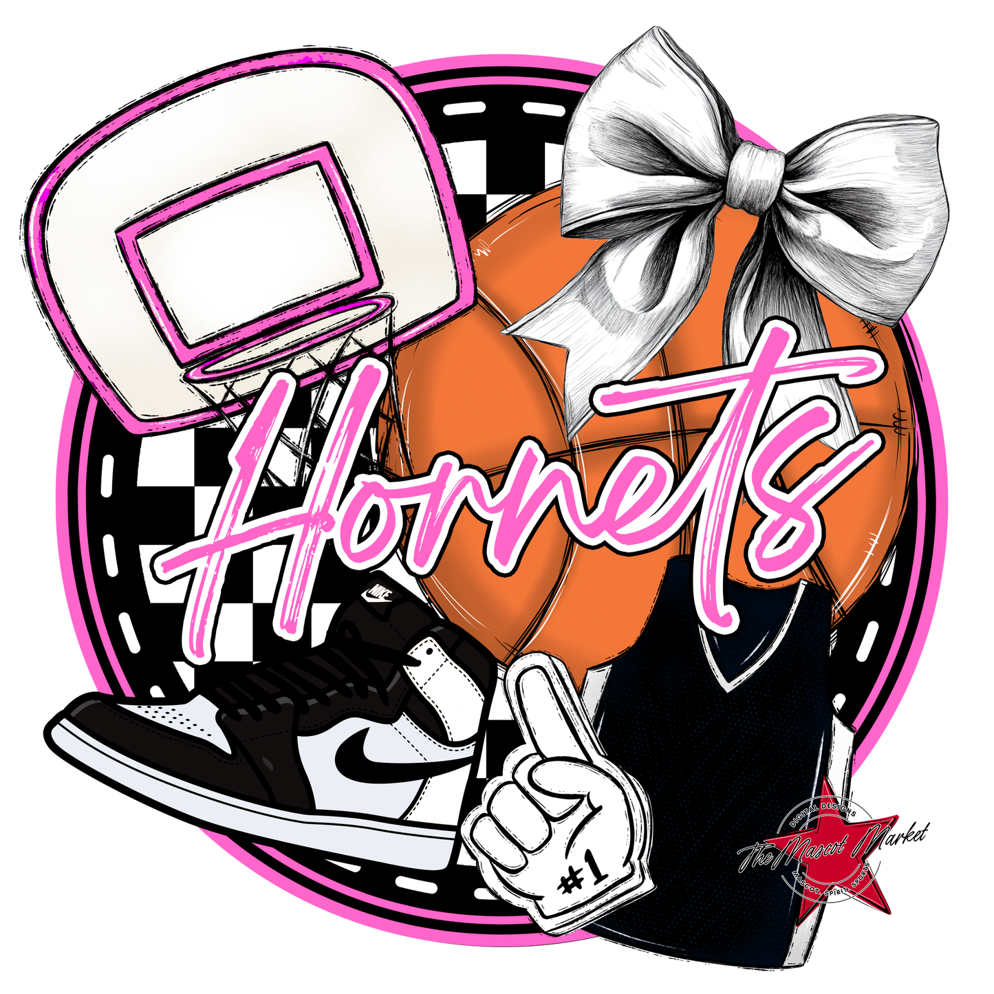 Hornets Circle Basketball Design-Baby Pink