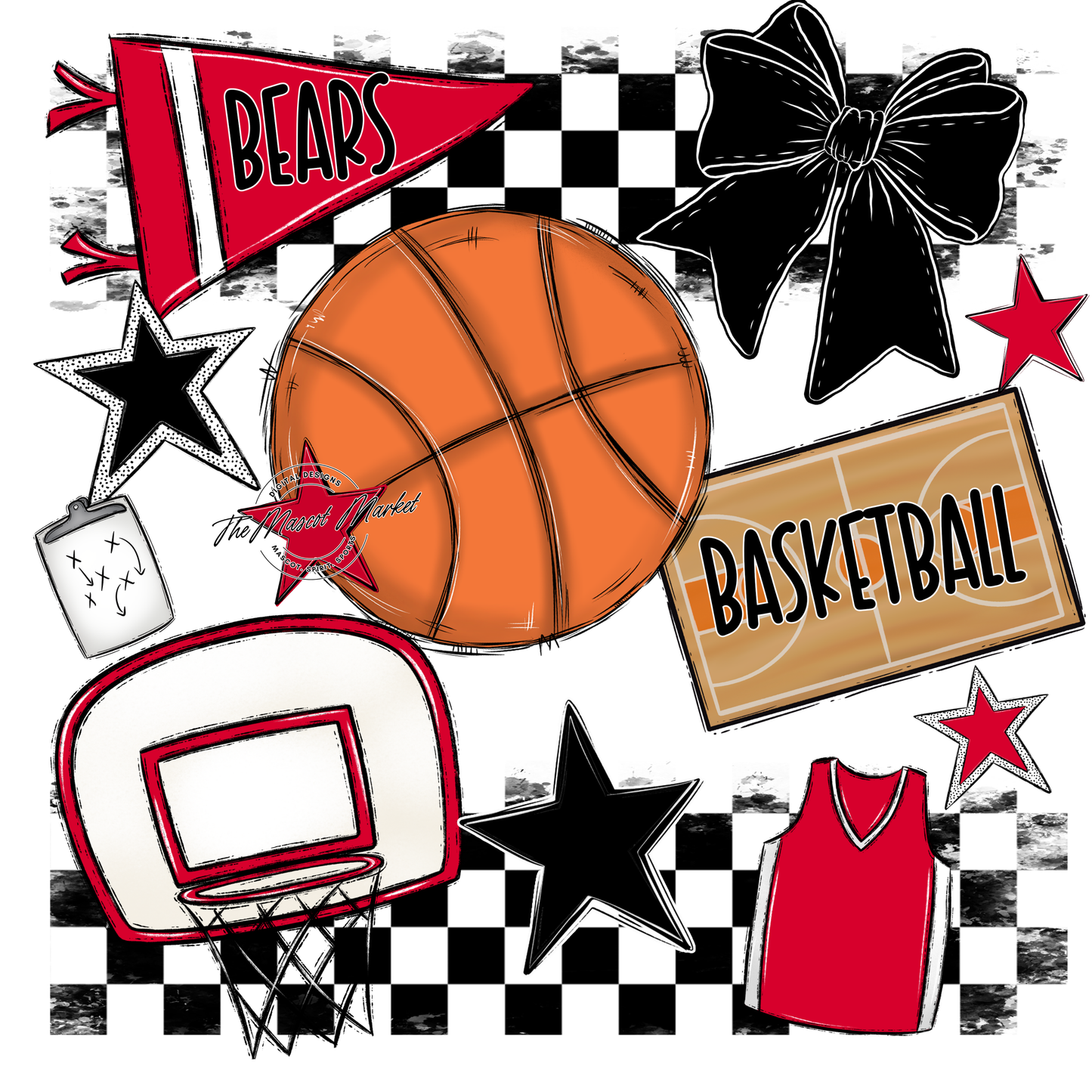 Bears Basketball Checkers Design-Red