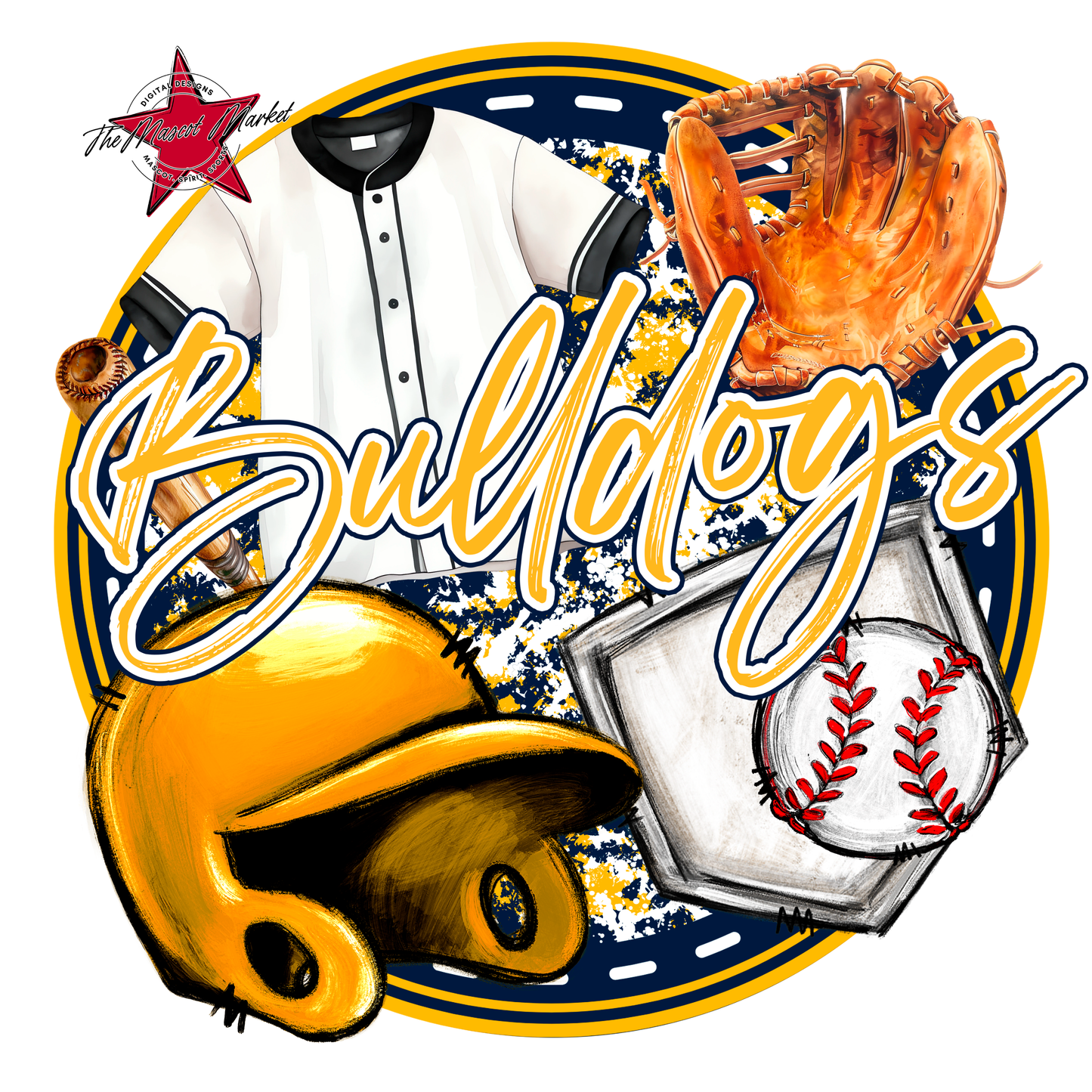 Bulldogs Circle Baseball Design-Navy-Yellow