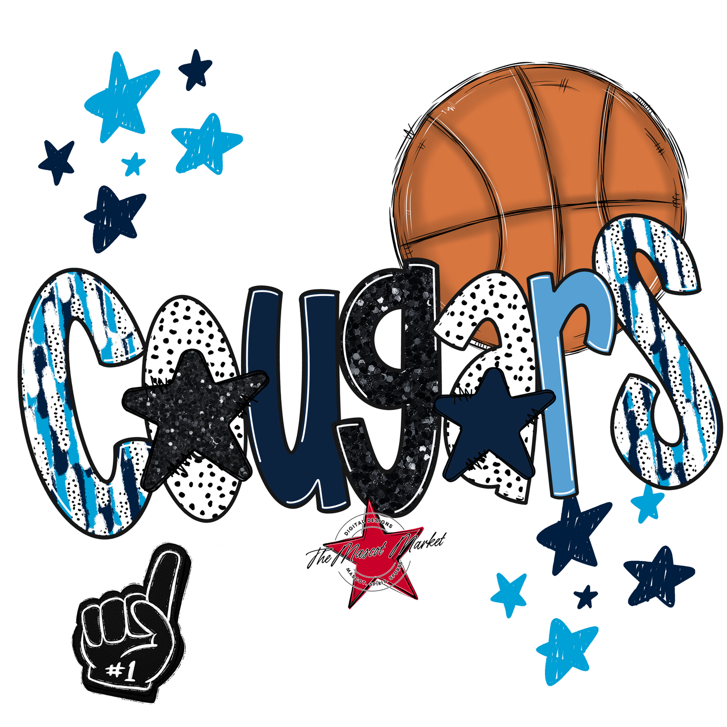 Cougars Basketball Scrape-Navy-Carolina Blue