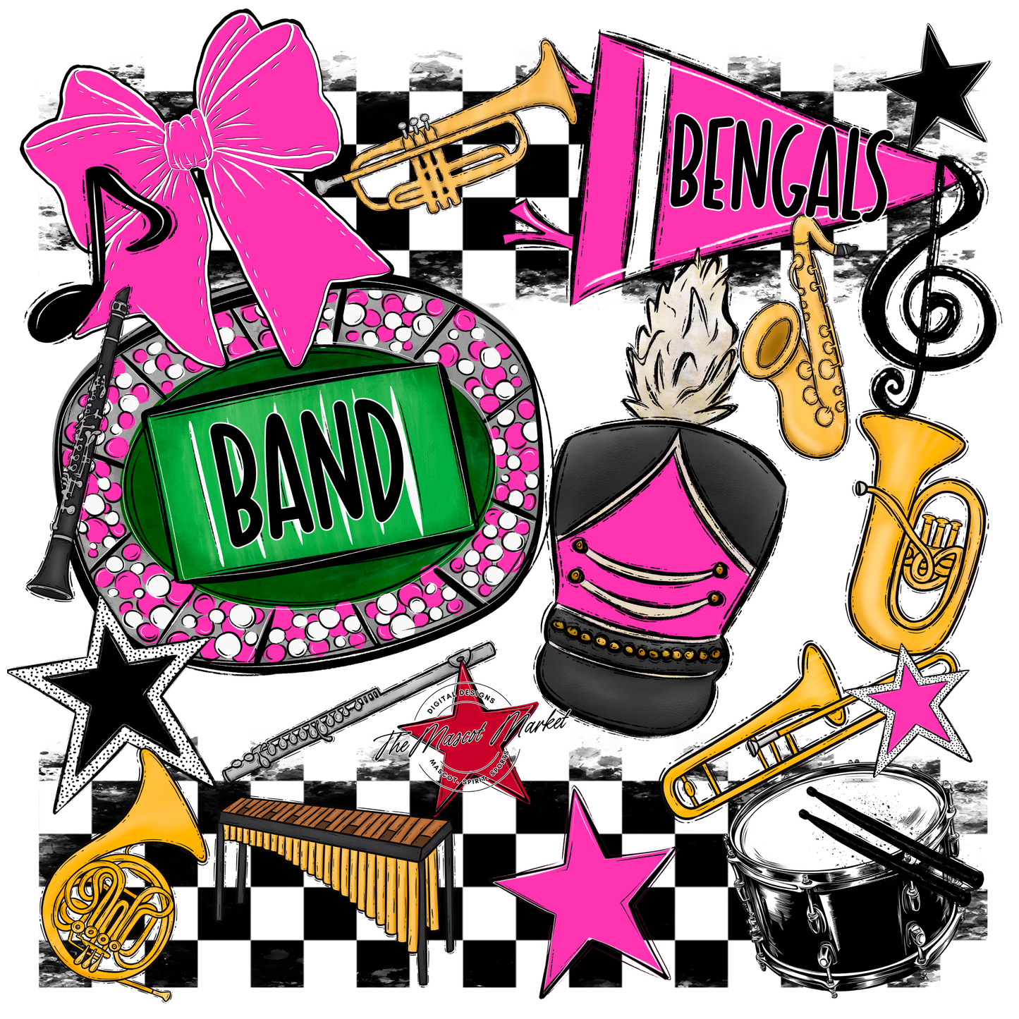 Bengals Band Checkers Design-Pink