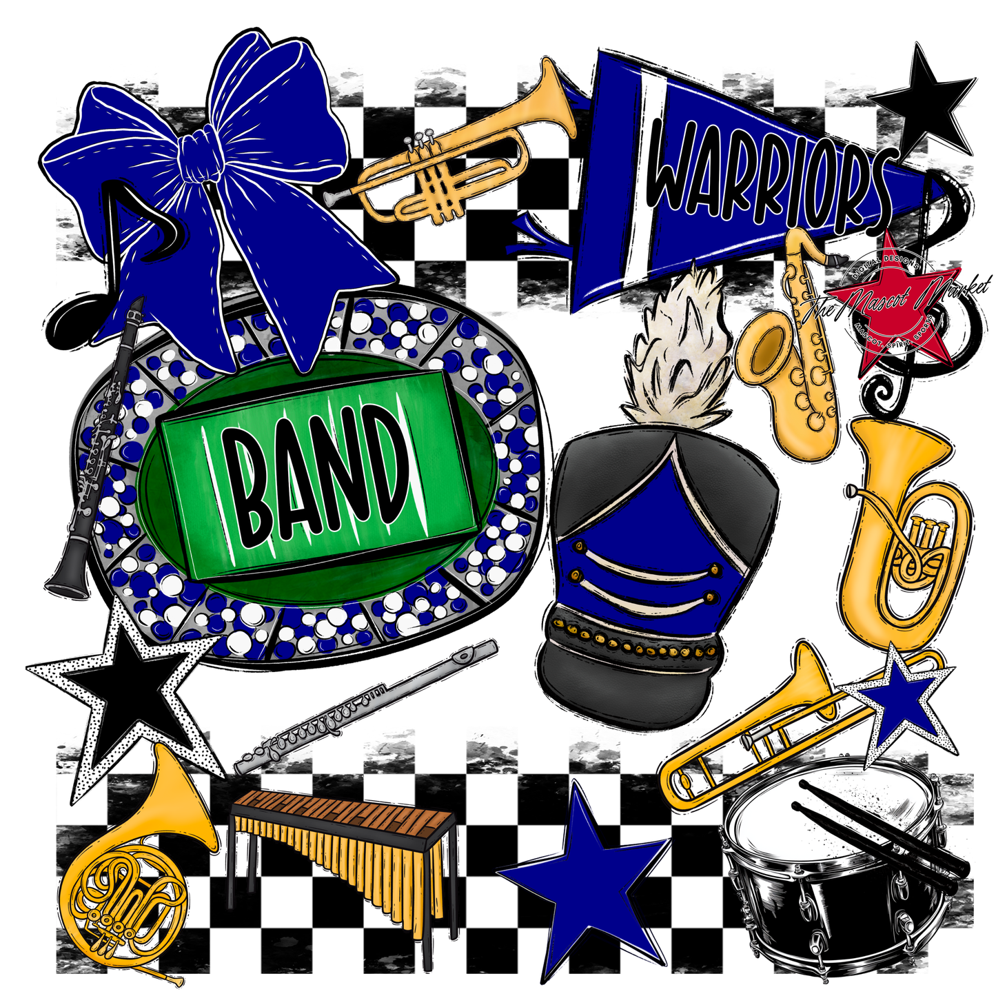Warriors Checkers Band Spirit Design-Blue