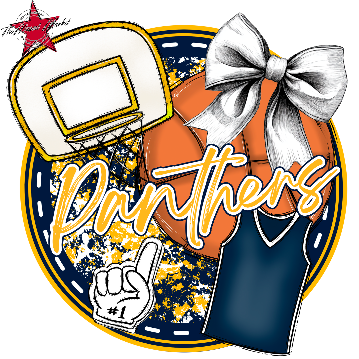 Panthers Circle Basketball Design-Navy-Yellow
