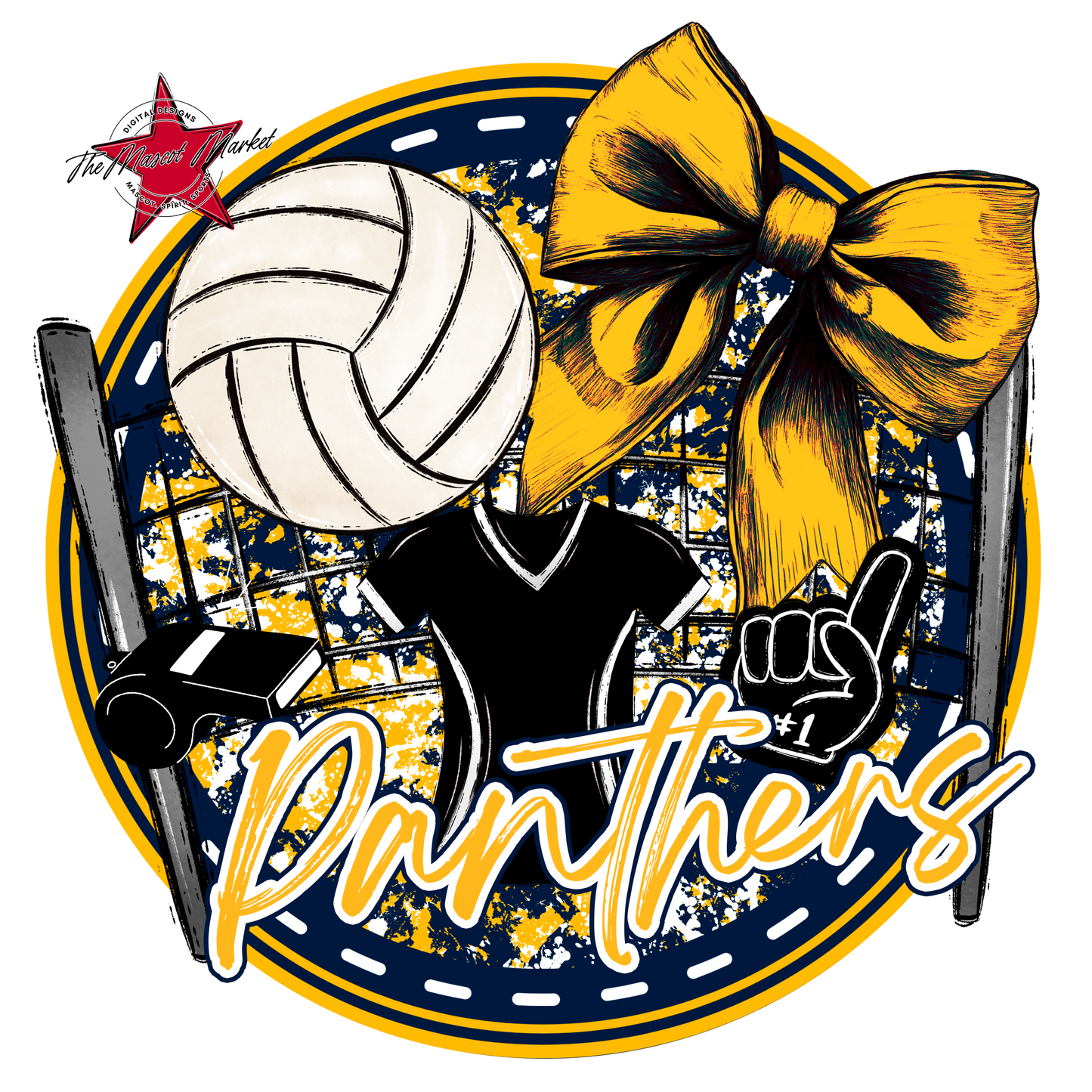 Panthers Circle Volleyball Design-Navy-Yellow