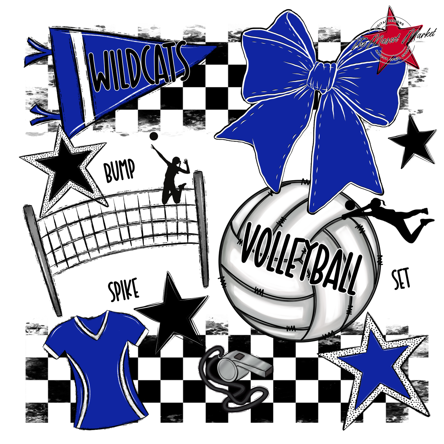 Wildcats Checkers Volleyball Spirit Design-Royal Blue