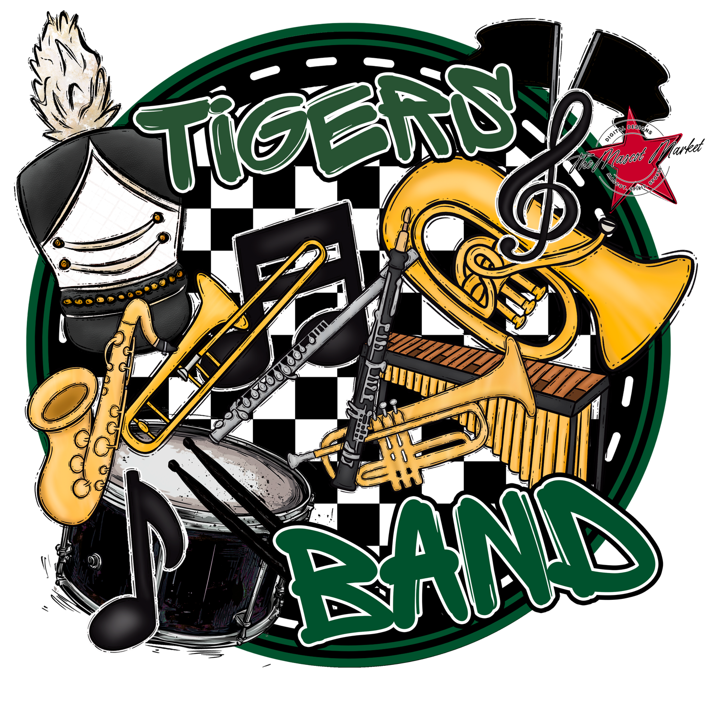 Tigers Circle Band Design-Green