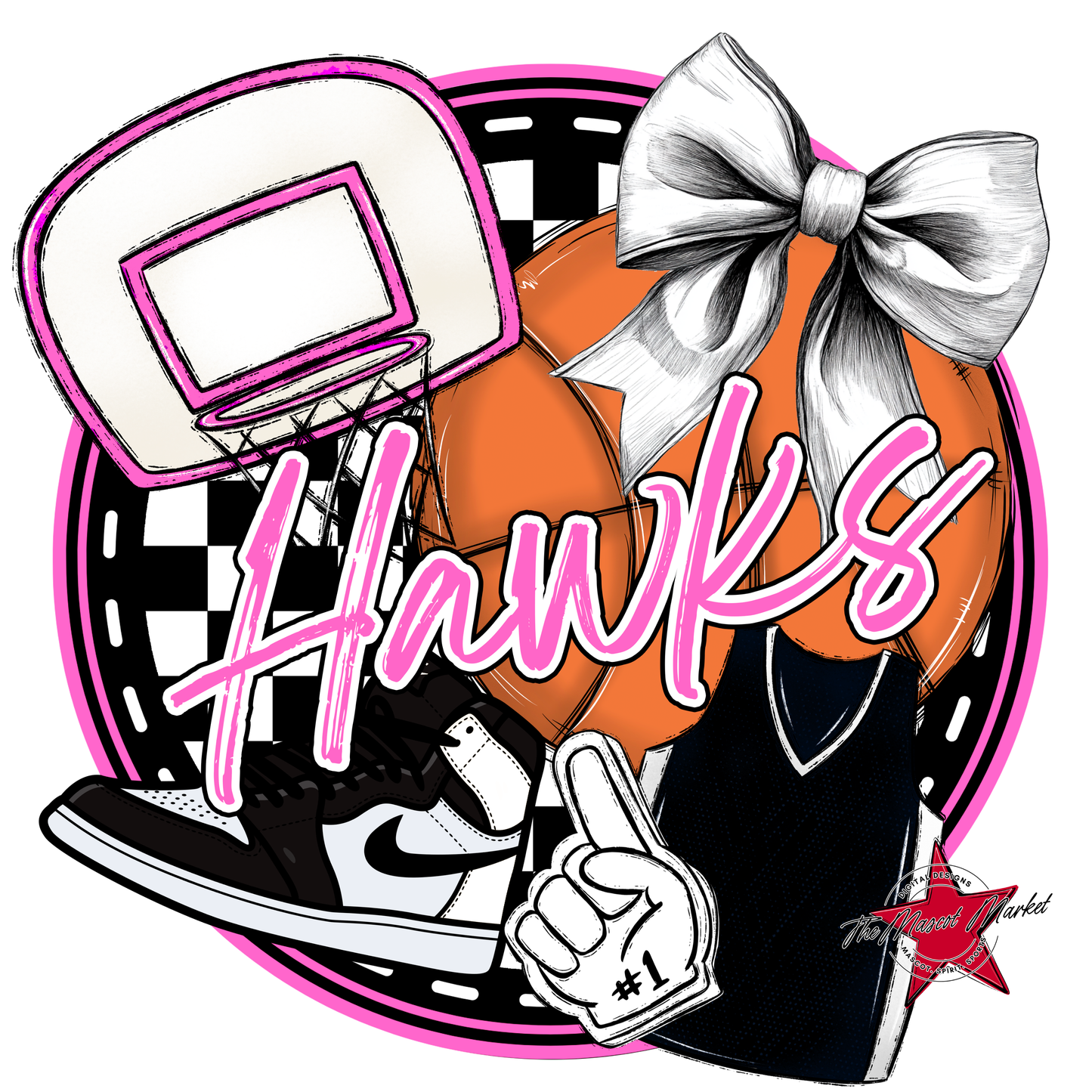 Hawks Circle Basketball Design-Baby Pink