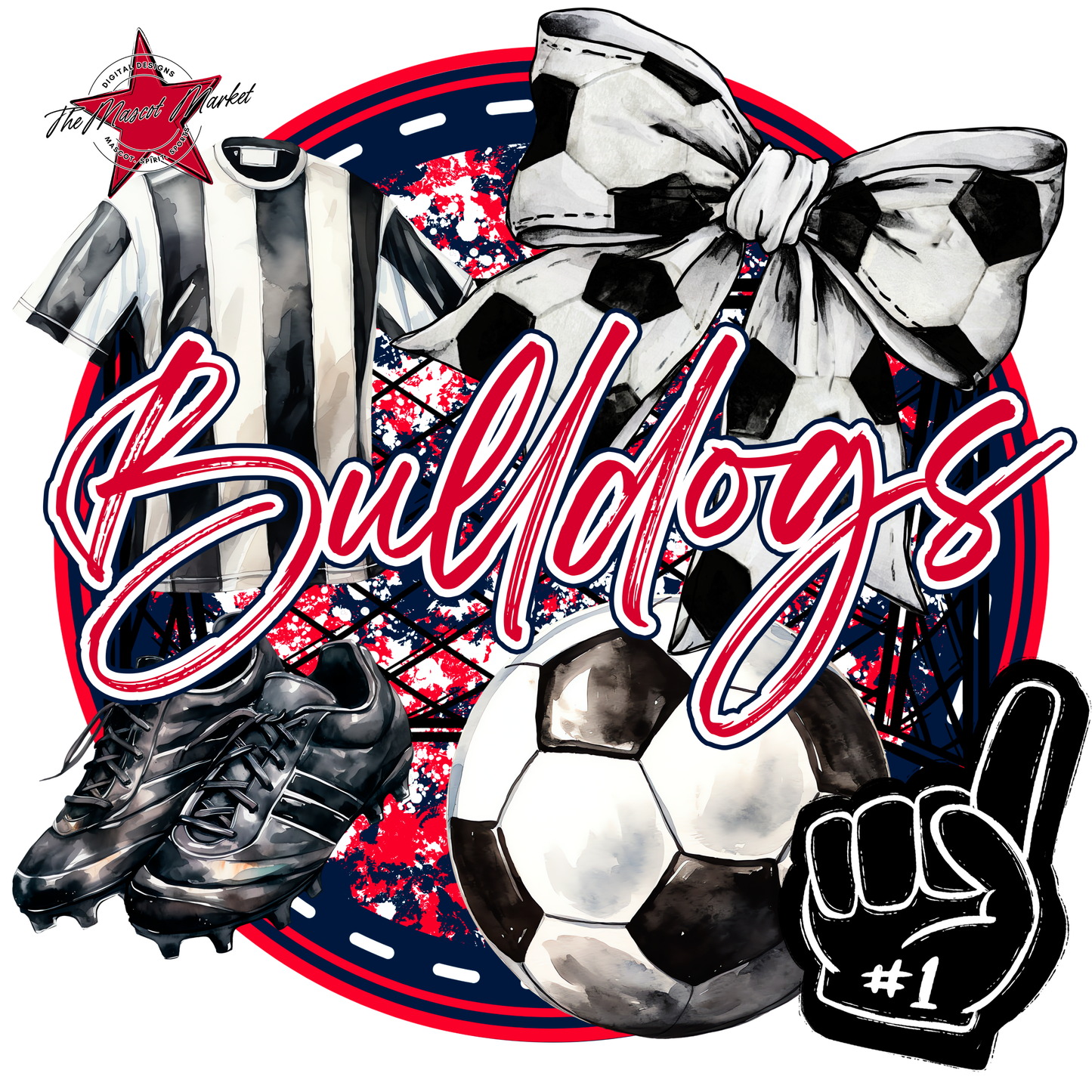 Bulldogs Circle Soccer Design-Navy-Red