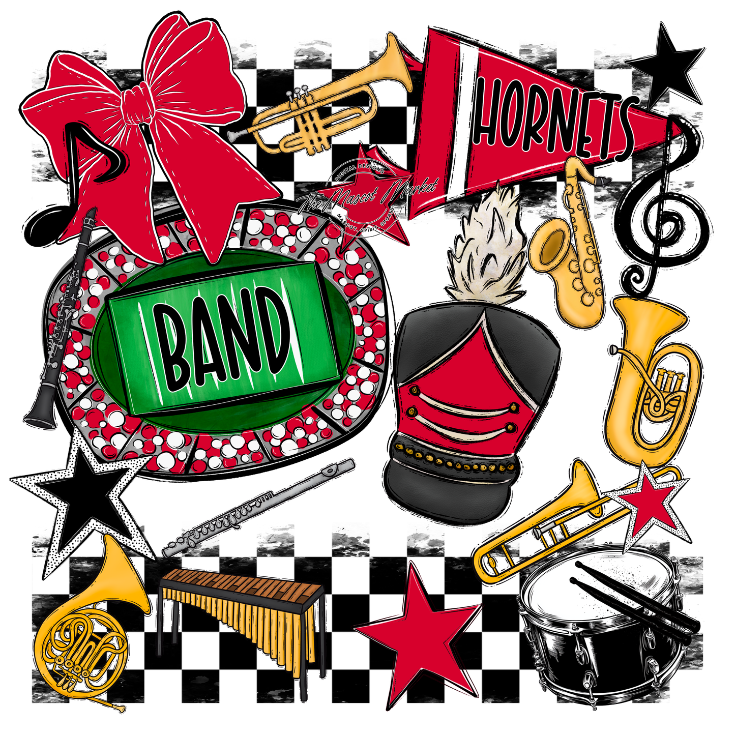 Hornets Checkers Band Spirit Design-Red