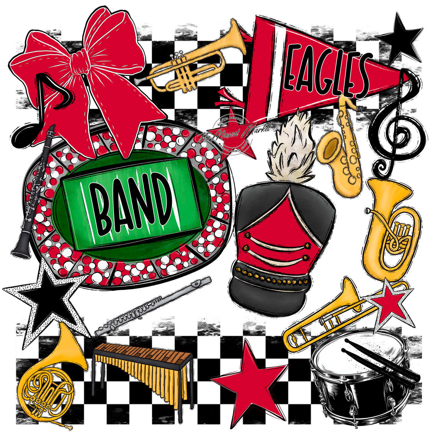 Eagles Band Checkers Design-Red