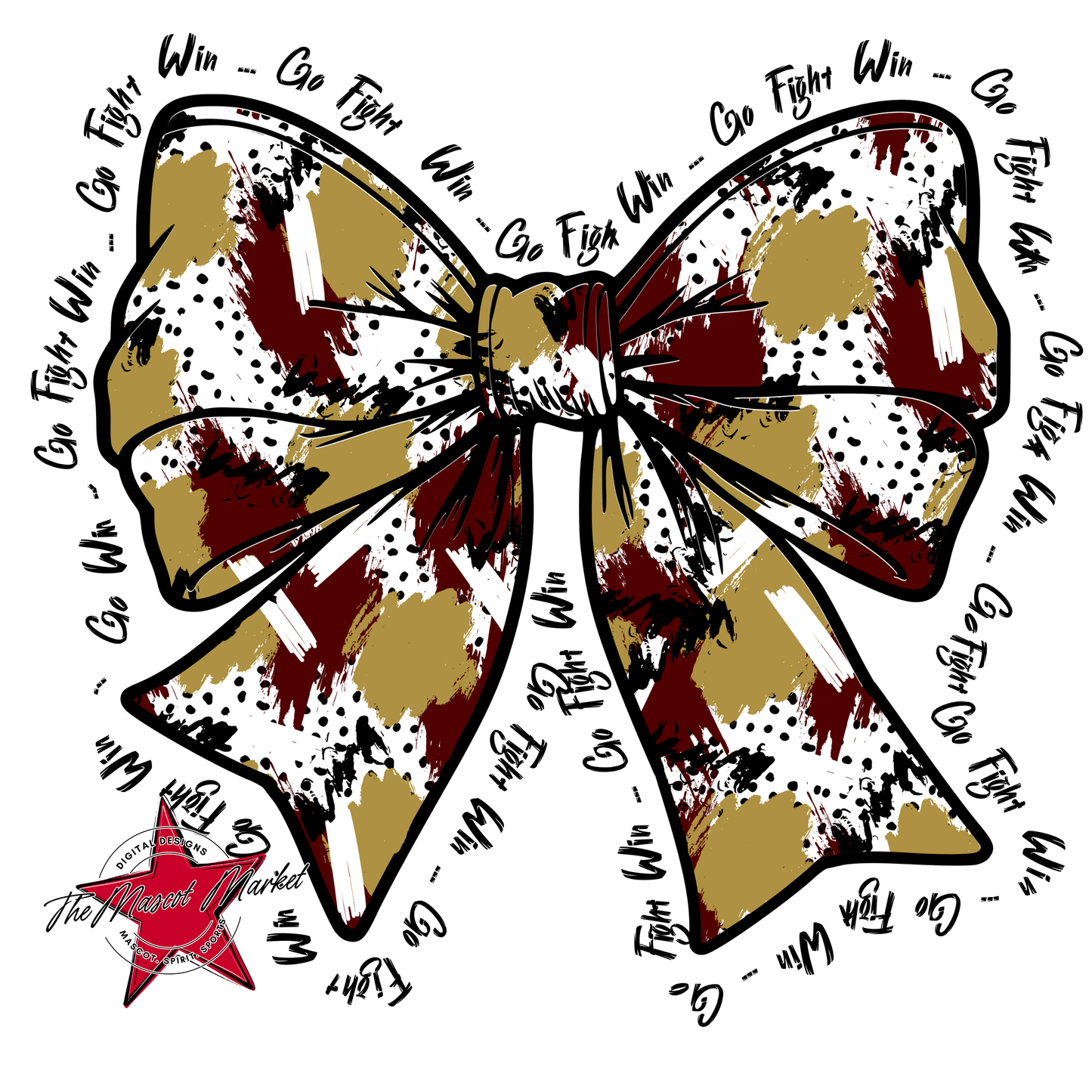 Go, Fight, Win, Splatter Bow Design-Maroon-Gold