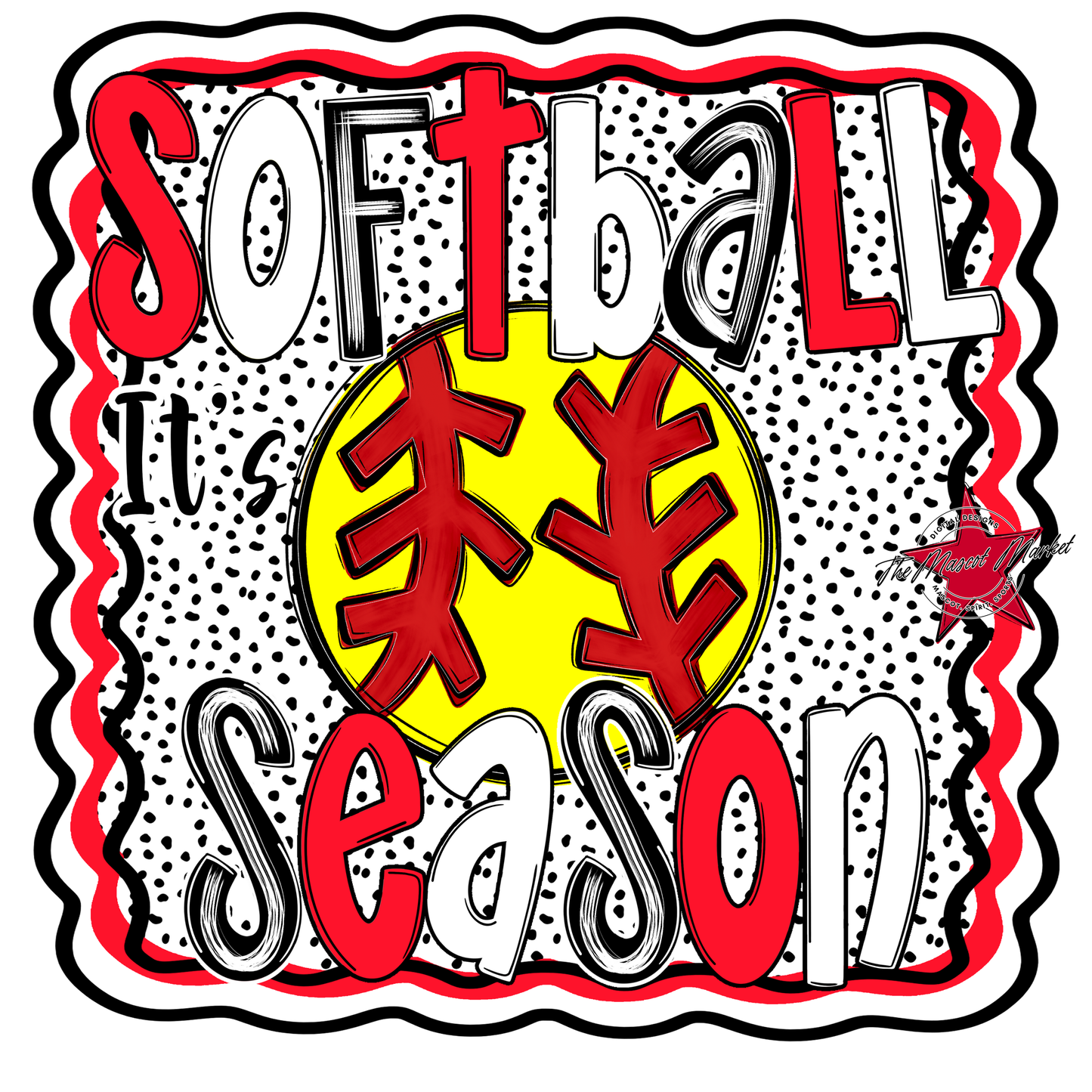 It's Softball Season Dot Design-Bright Red