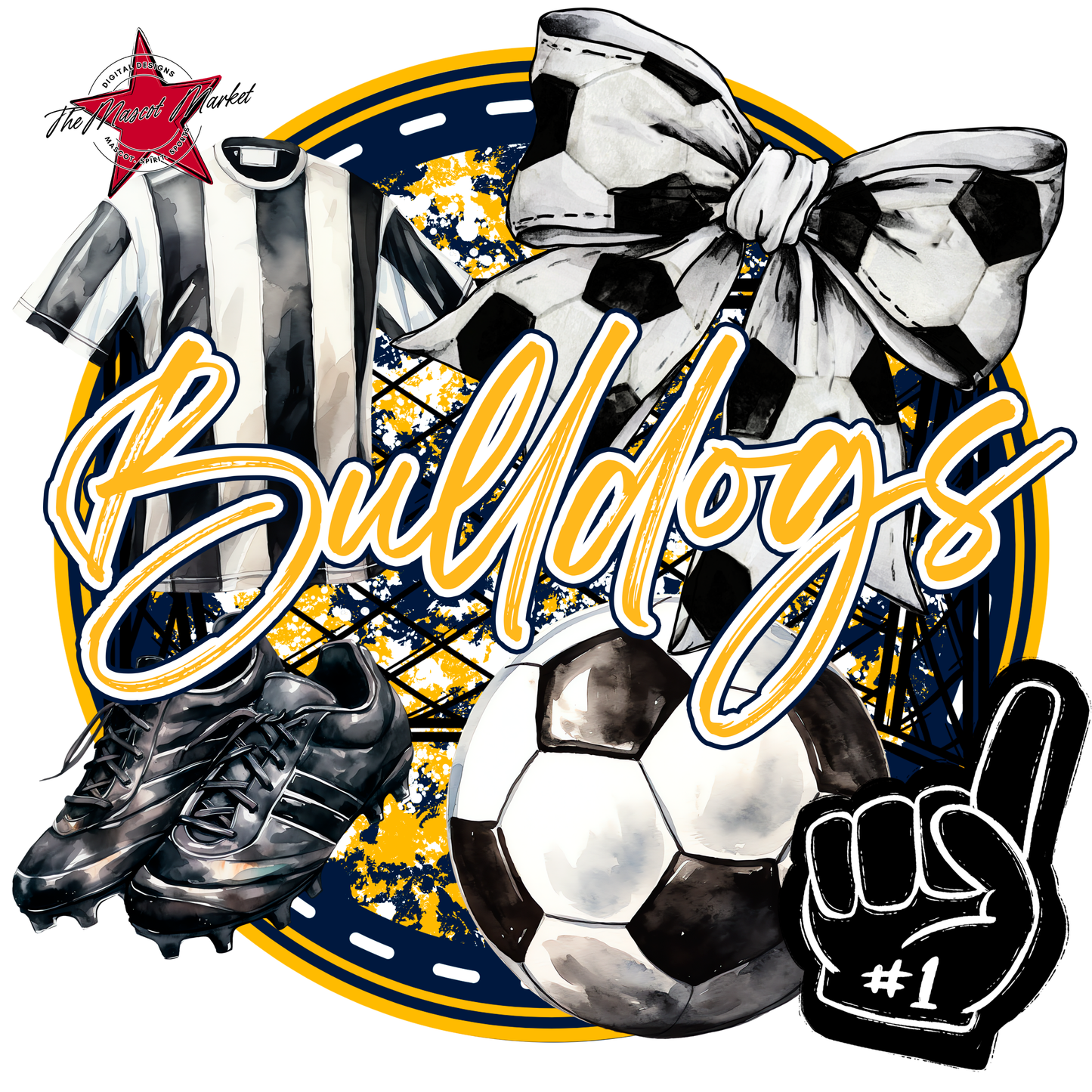 Bulldogs Circle Soccer Design-Navy-Yellow