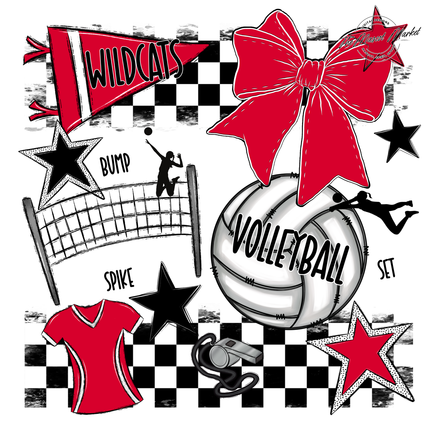 Wildcats Checkers Volleyball Spirit Design-Red