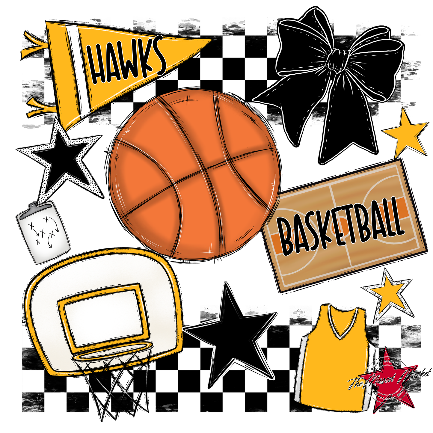 Hawks Checkers Basketball Spirit Design-Yellow