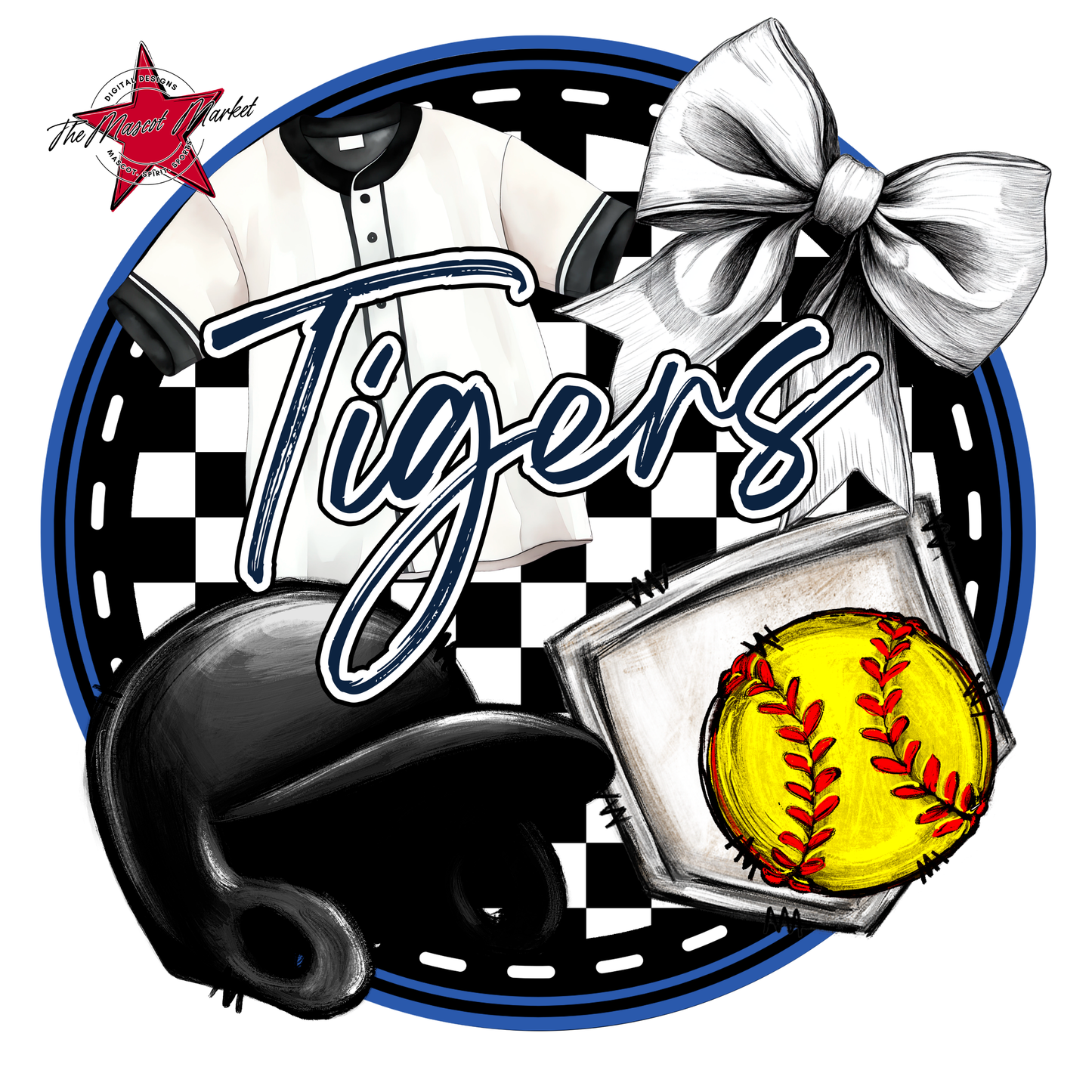 Tigers Circle Softball Design-Navy
