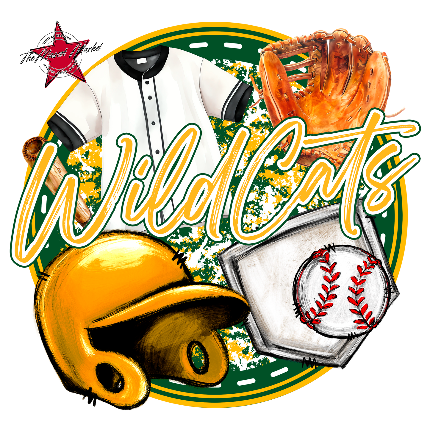Wildcats Circle Baseball Design-Green-Yellow