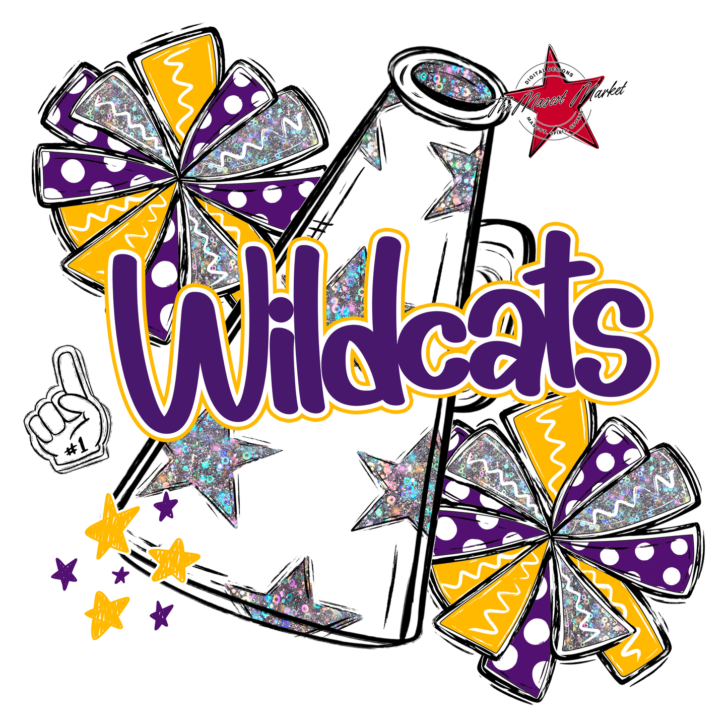 Wildcats Alpha Megaphone Design-Purple-Yellow
