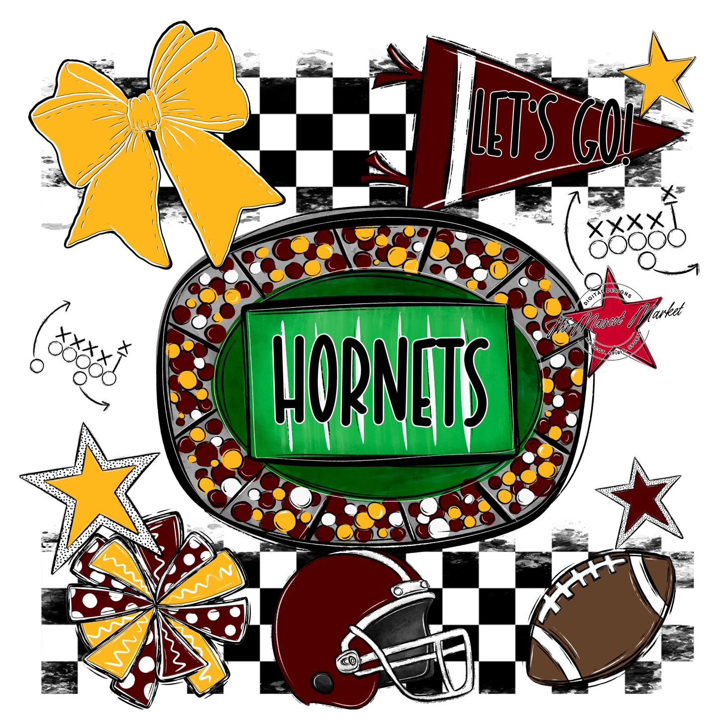Hornets Checkers Spirit Design-Maroon-Yellow