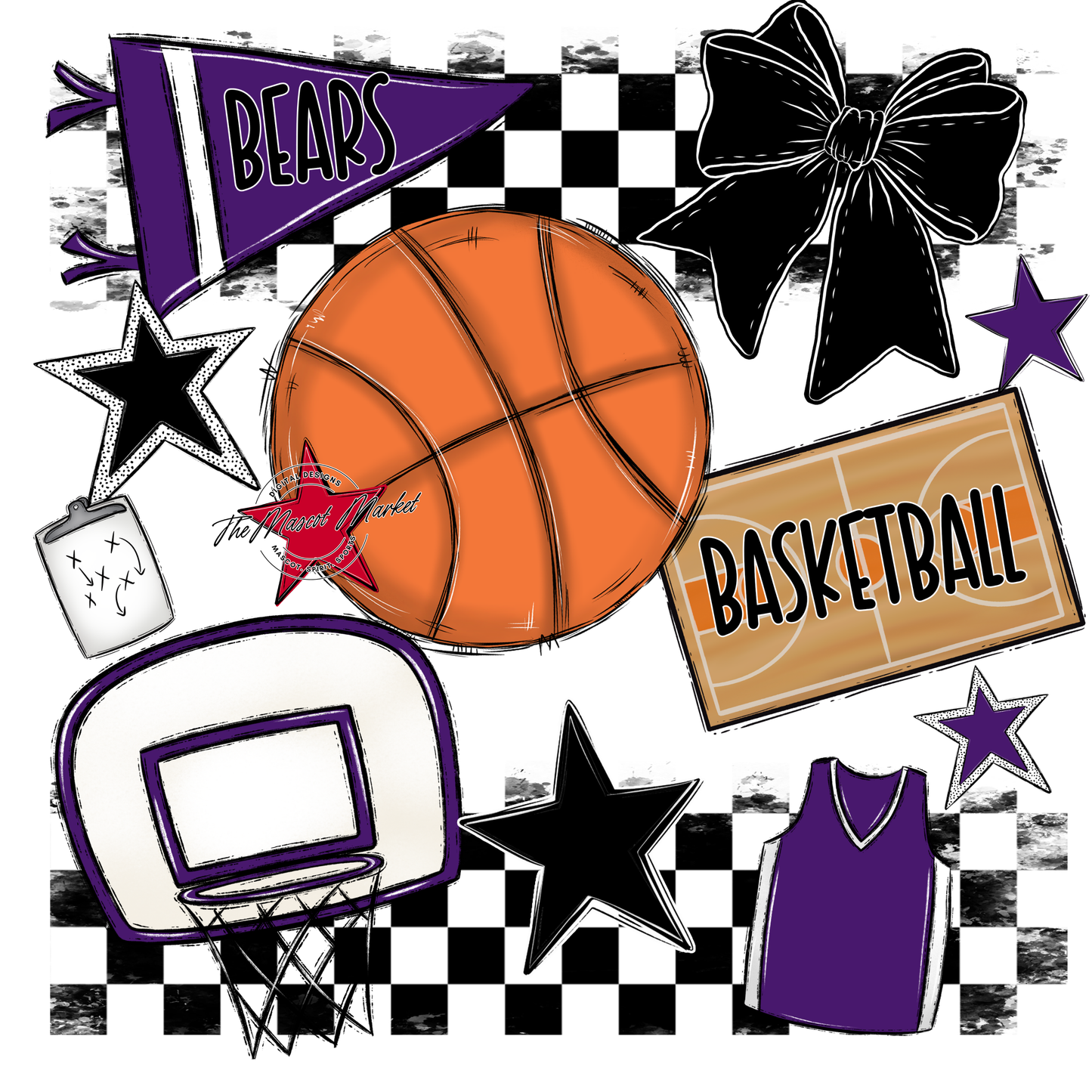 Bears Basketball Checkers Design-Purple