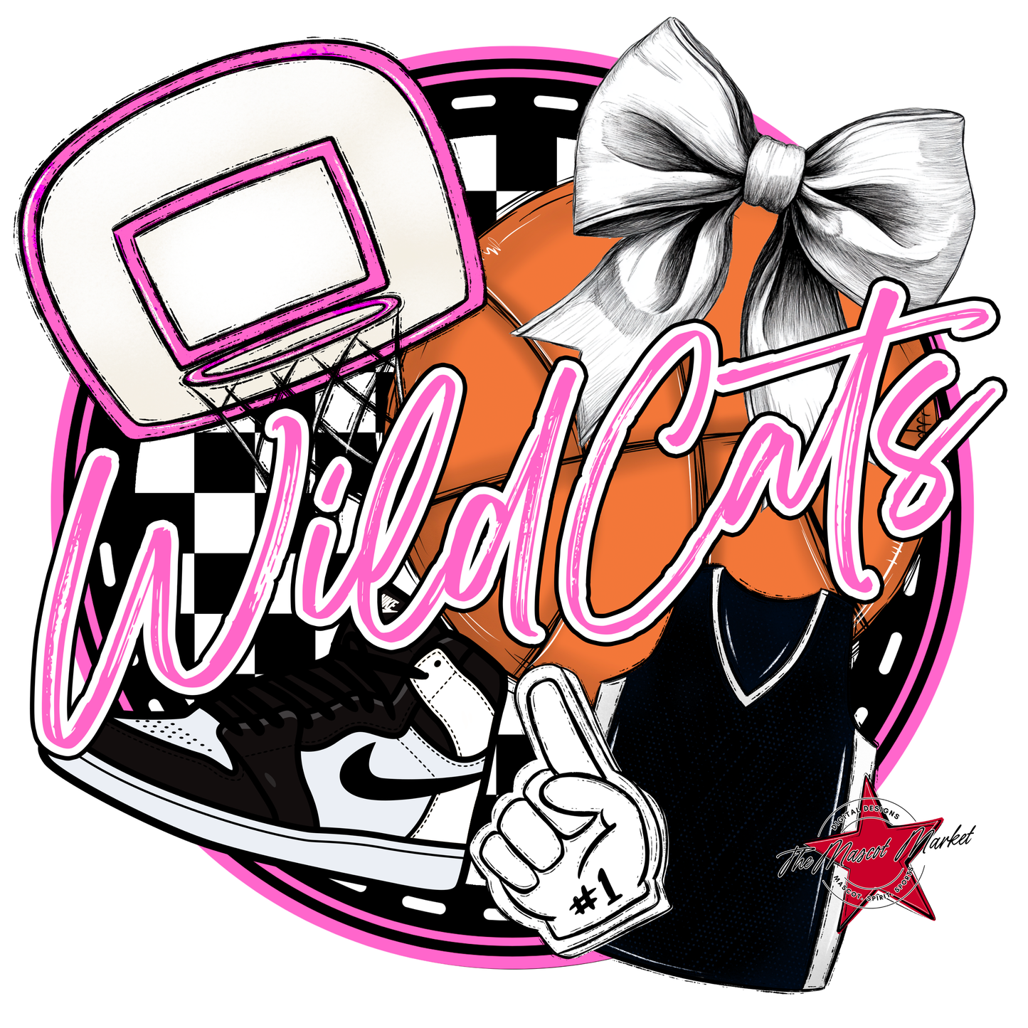 Wildcats Circle Basketball Design-Baby Pink