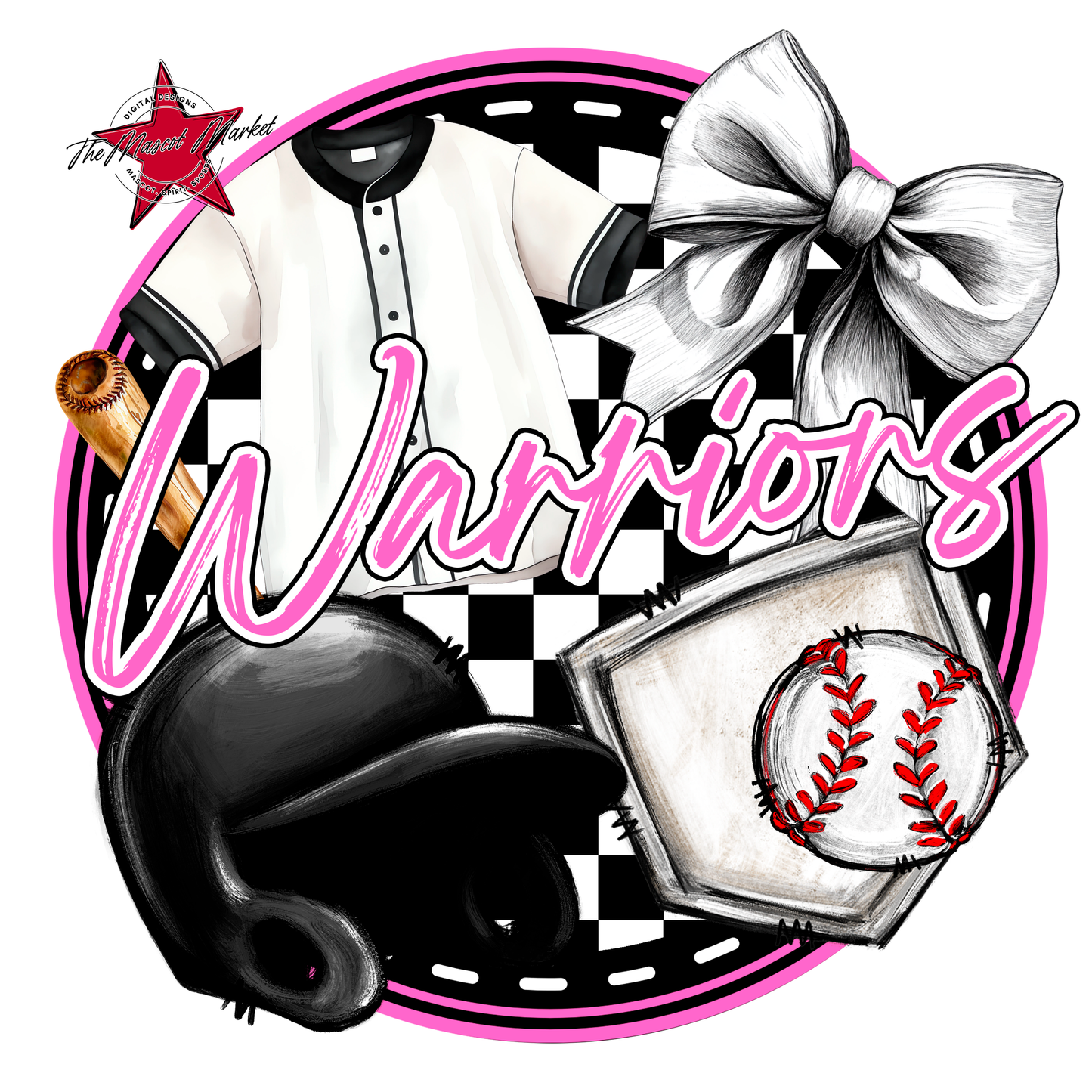 Warriors Circle Baseball Design-Baby Pink