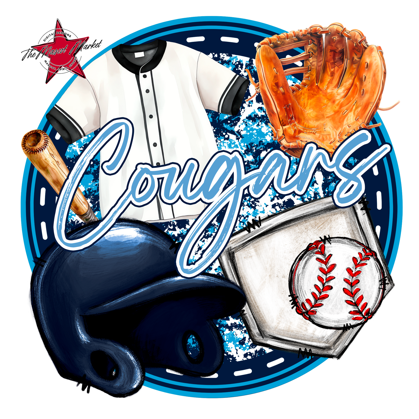 Cougars Circle Baseball Design-Navy-Carolina Blue