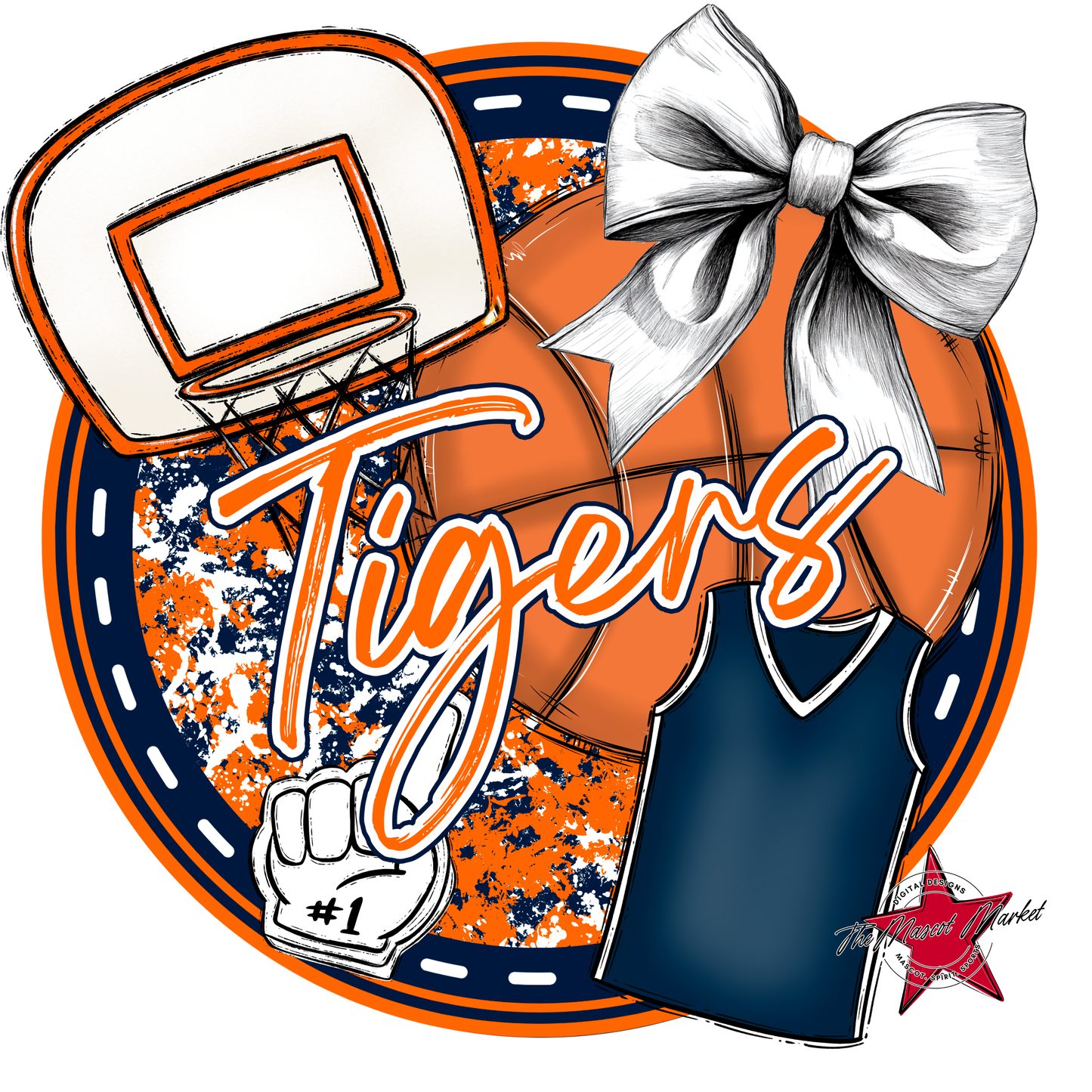 Tigers Circle Basketball Design-Navy-Orange