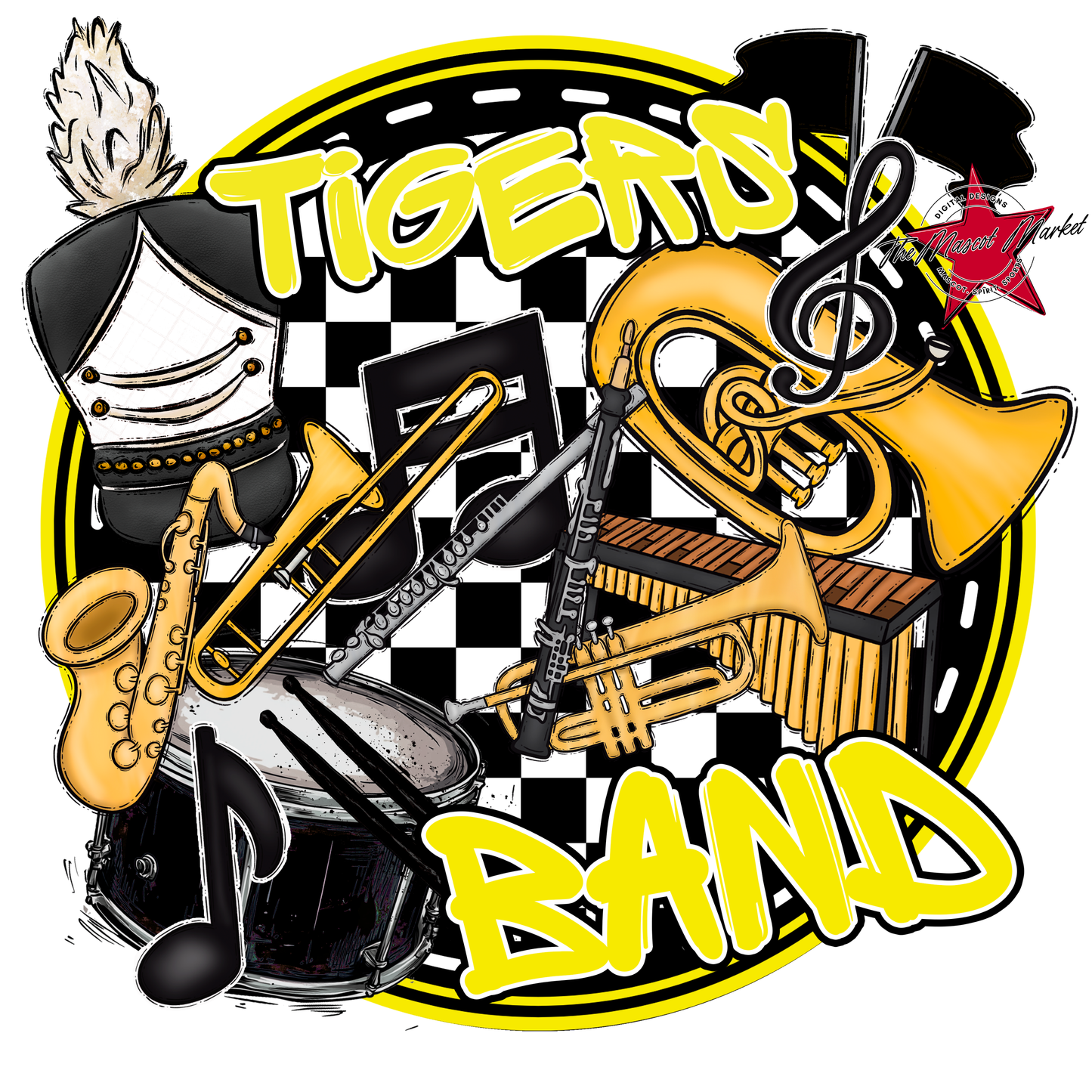 Tigers Circle Band Design-Bright Yellow