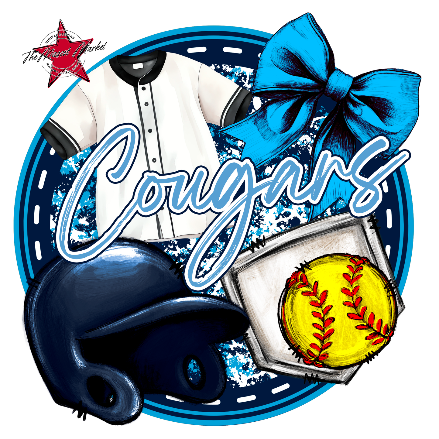 Cougars Circle Softball Design-Navy-Carolina Blue