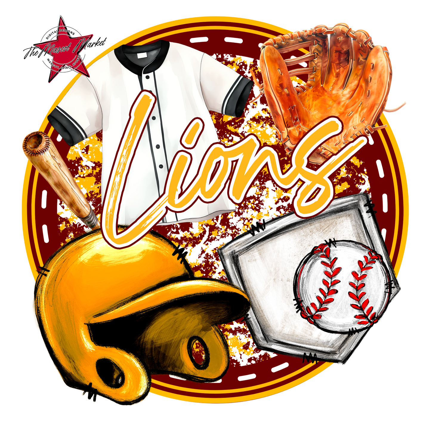 Lions Circle Baseball Design-Maroon-Yellow