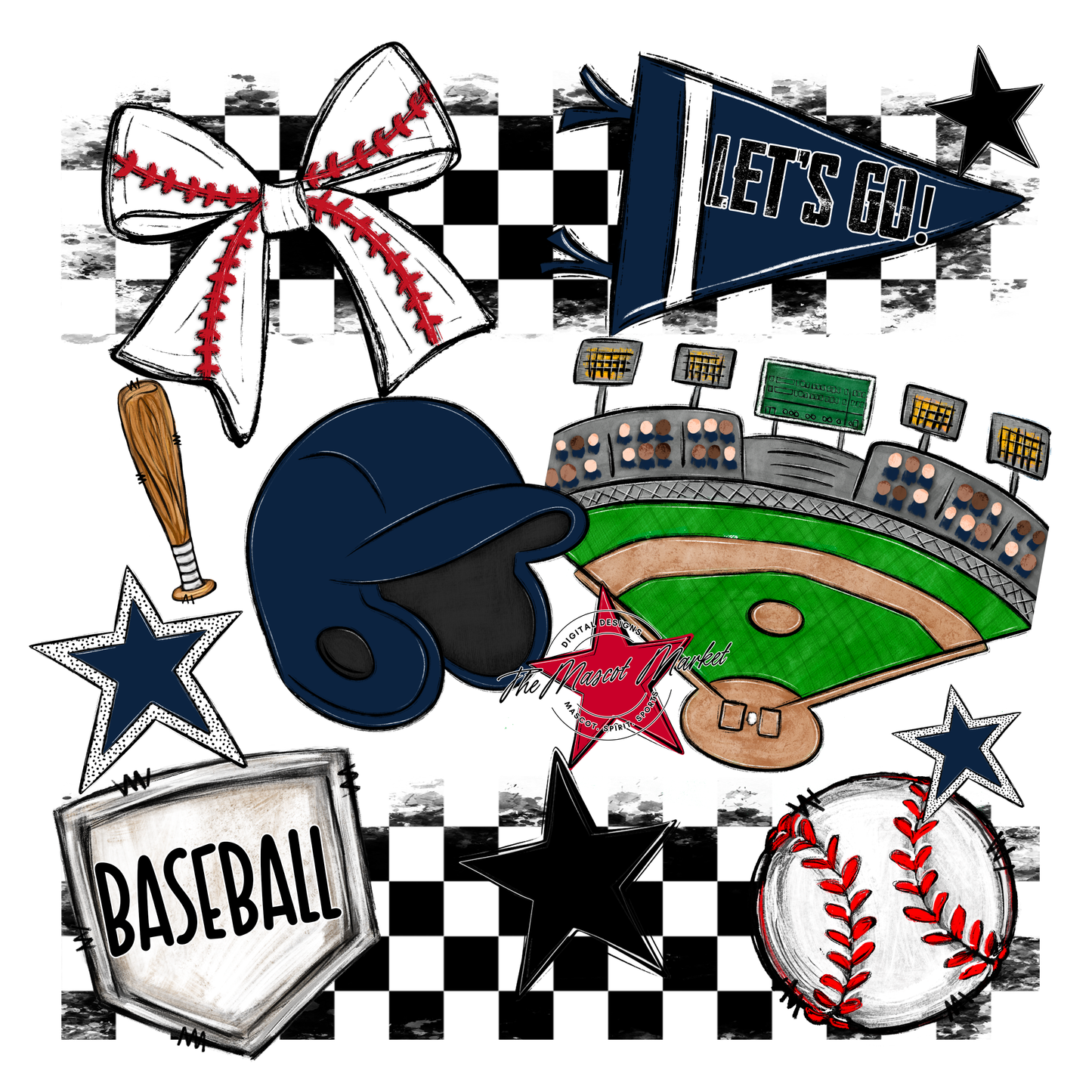 Baseball Checkers Spirit Design-Navy