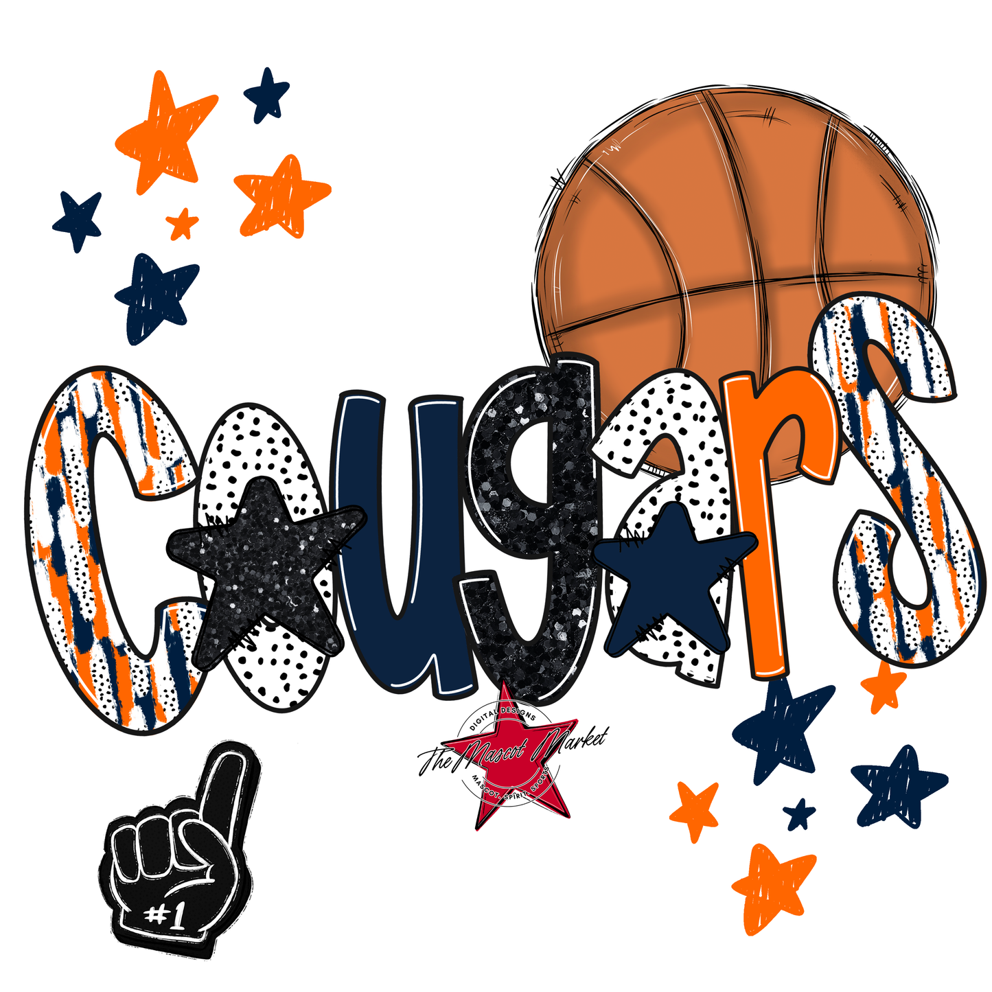 Cougars Basketball Scrape-Navy-Orange