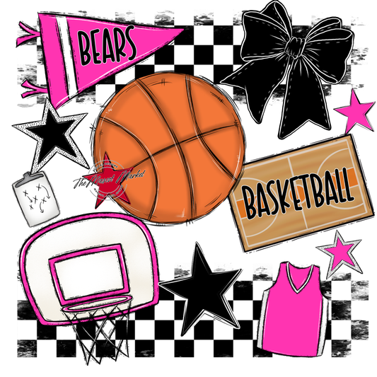 Bears Basketball Checkers Design-Pink