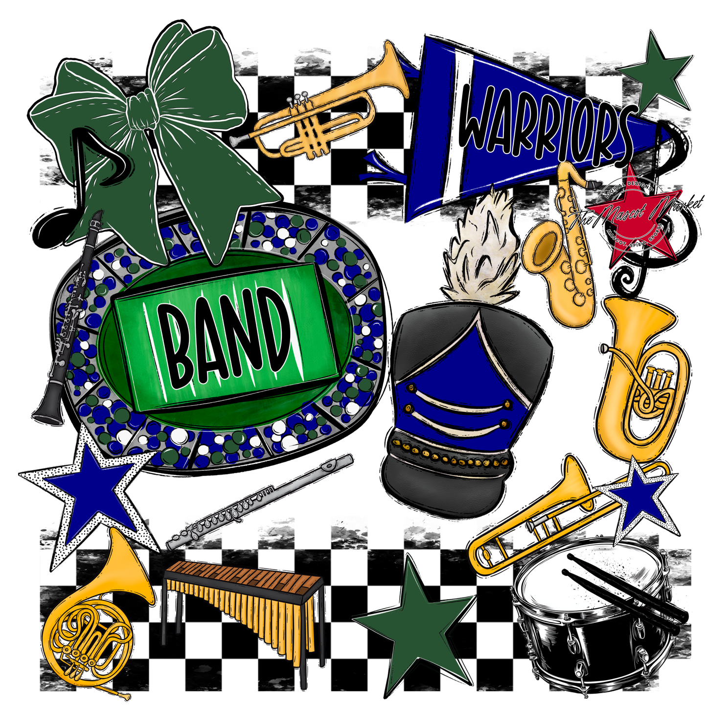 Warriors Checkers Band Spirit Design-Blue-Green