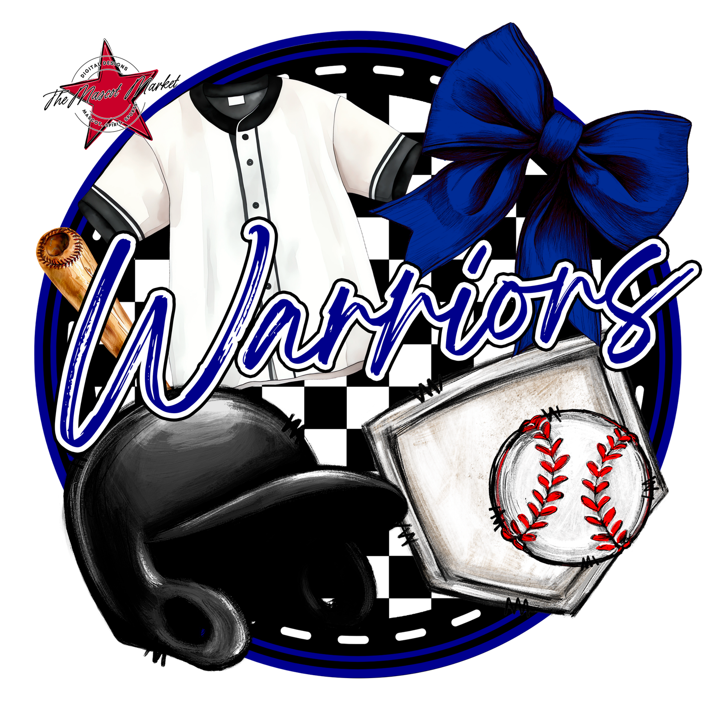 Warriors Circle Baseball Design-Blue