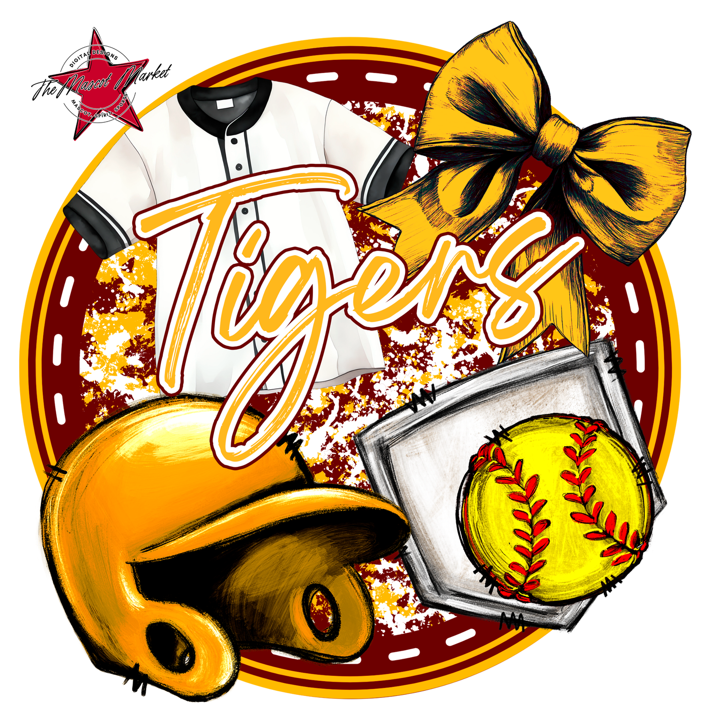 Tigers Circle Softball Design-Maroon-Yellow