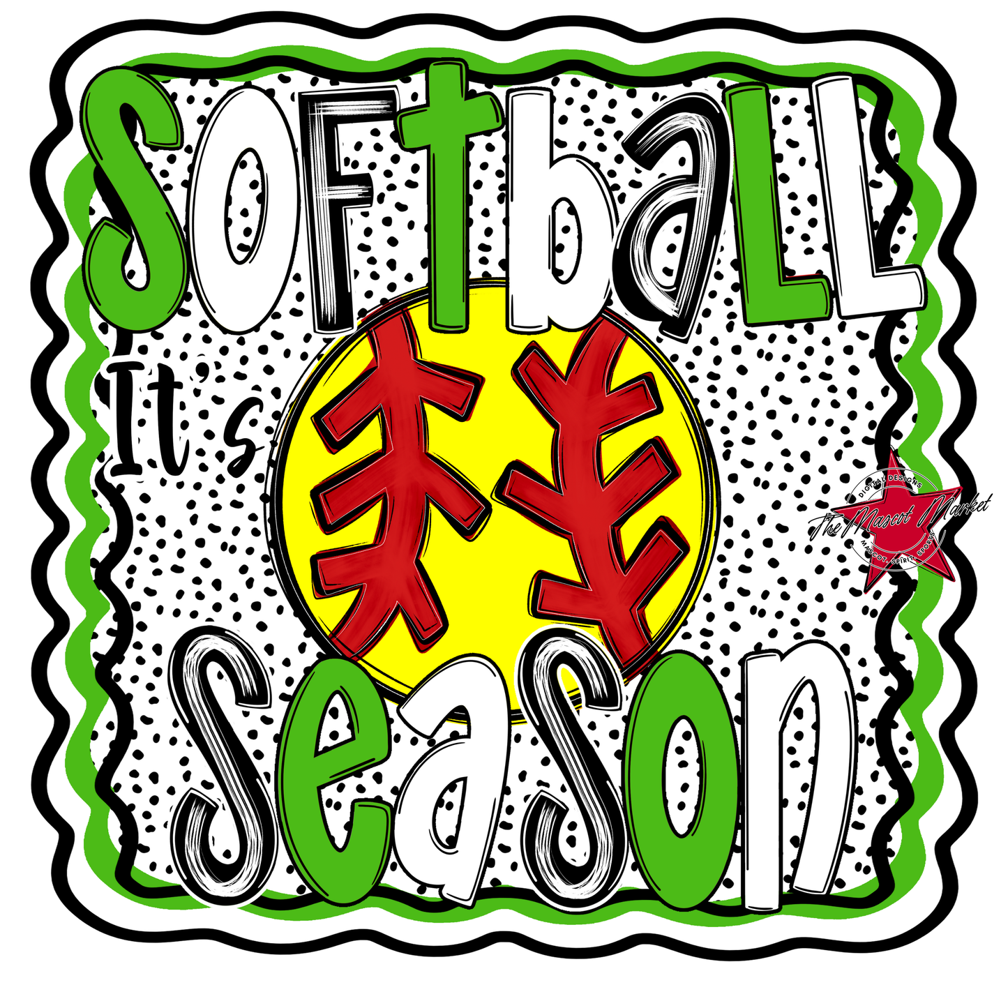 It's Softball Season Dot Design-Bright Green