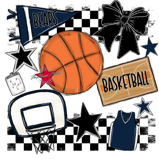 Bears Basketball Checkers Design-Navy