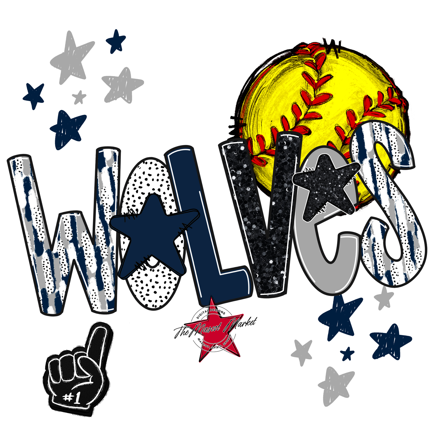 Wolves Softball Scrape-Navy-Grey