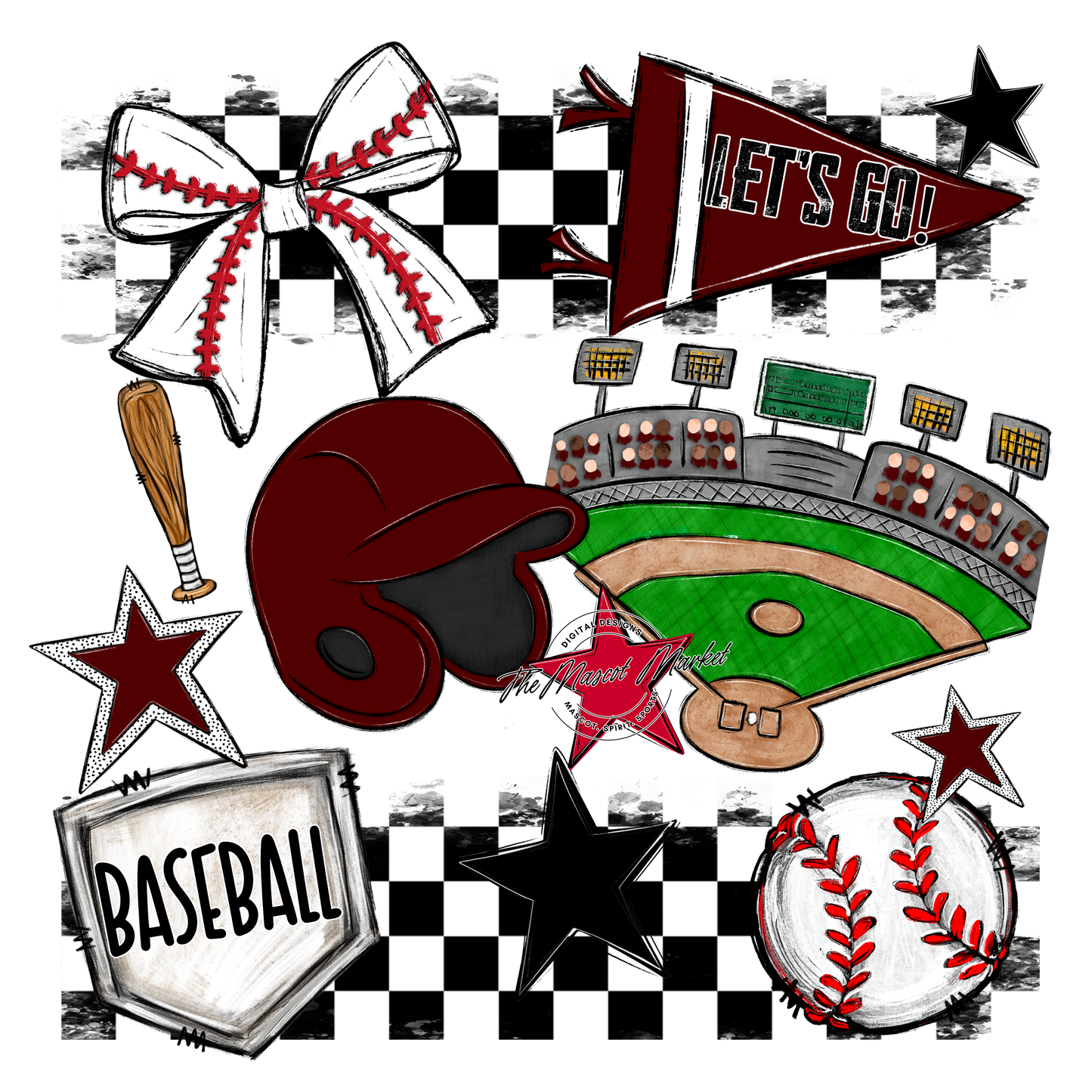 Baseball Checkers Spirit Design-Maroon