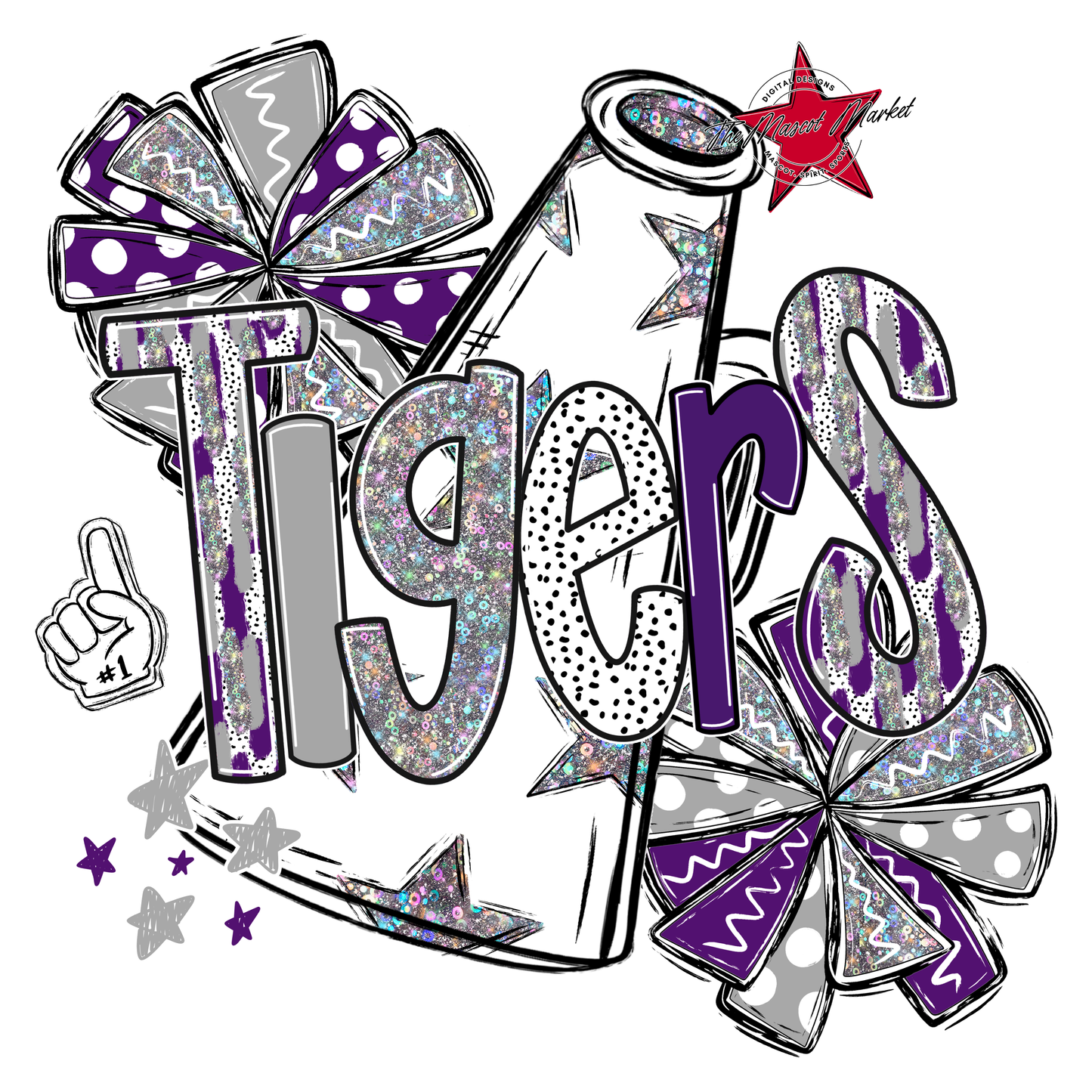 Tigers Cheer Megaphone Scrape-Purple-Grey